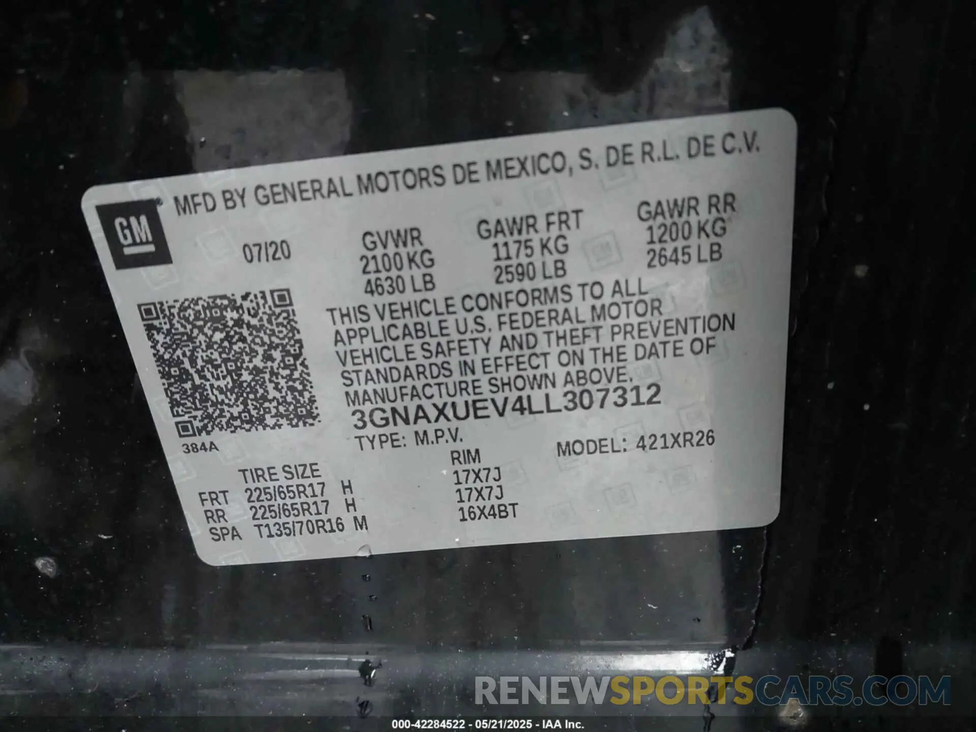 9 Фотография поврежденного автомобиля 3GNAXUEV4LL307312 CHEVROLET EQUINOX 2020
