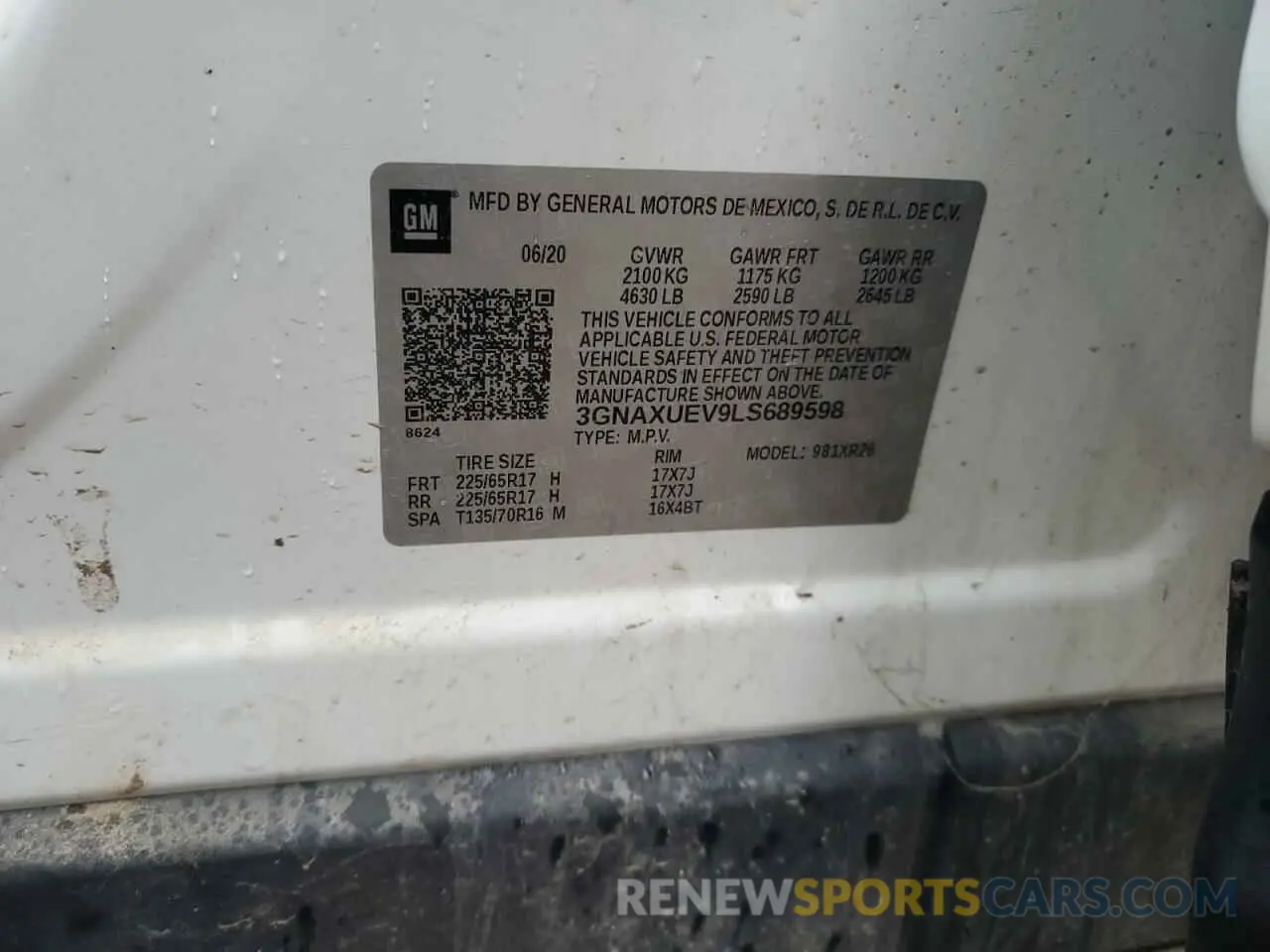 14 Photograph of a damaged car 3GNAXUEV9LS689598 CHEVROLET EQUINOX 2020