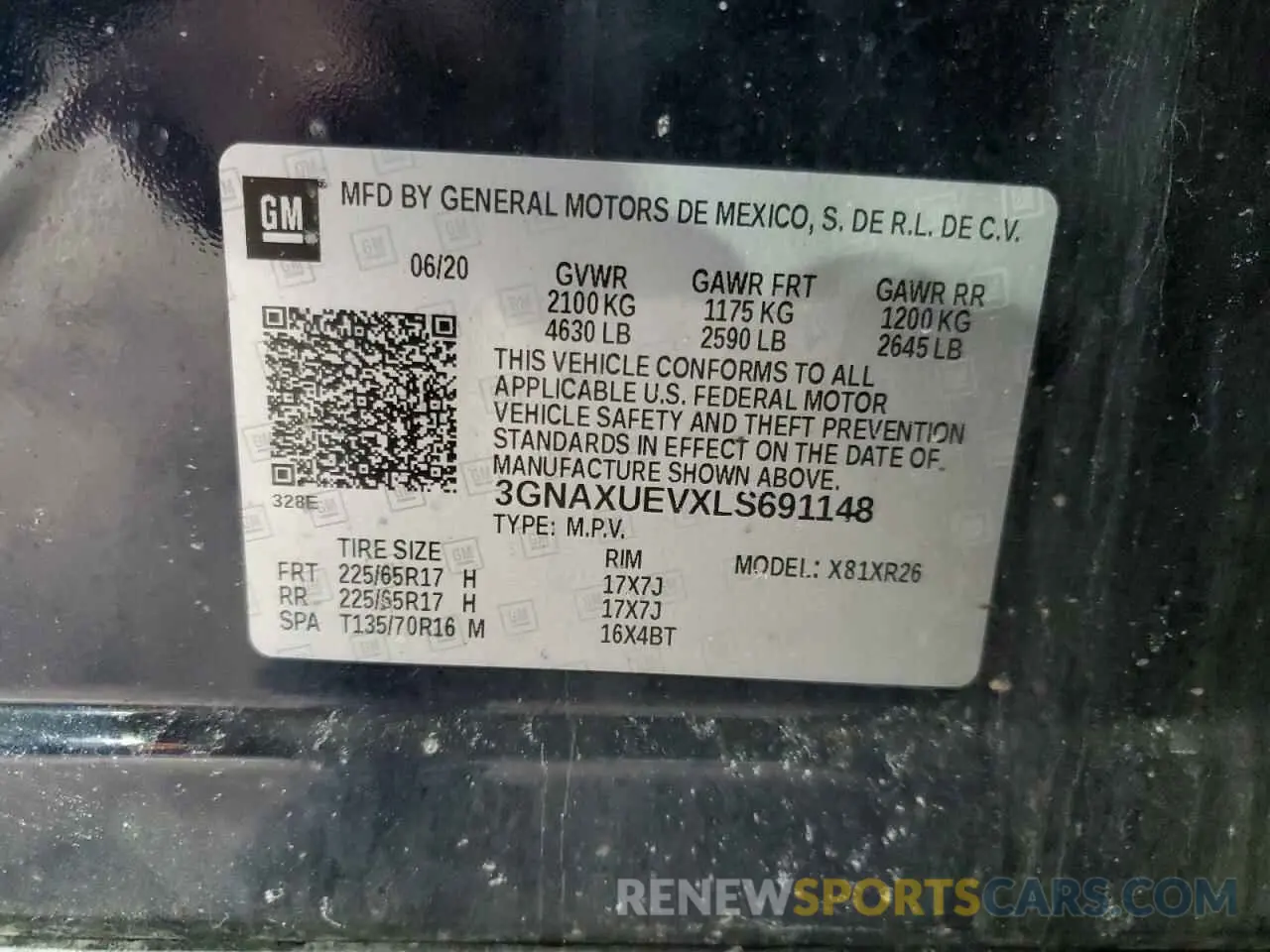 13 Photograph of a damaged car 3GNAXUEVXLS691148 CHEVROLET EQUINOX 2020