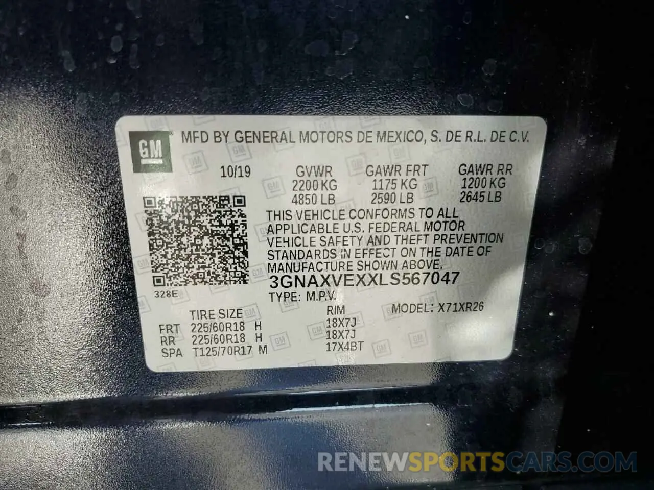 14 Photograph of a damaged car 3GNAXVEXXLS567047 CHEVROLET EQUINOX 2020