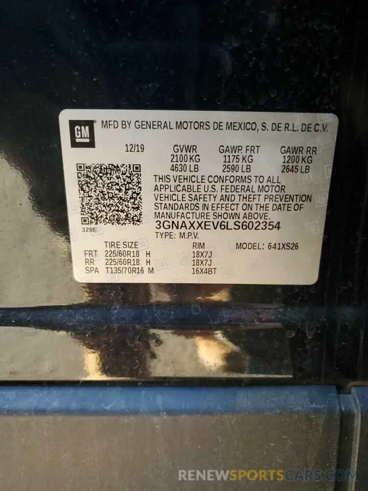 14 Photograph of a damaged car 3GNAXXEV6LS602354 CHEVROLET EQUINOX 2020