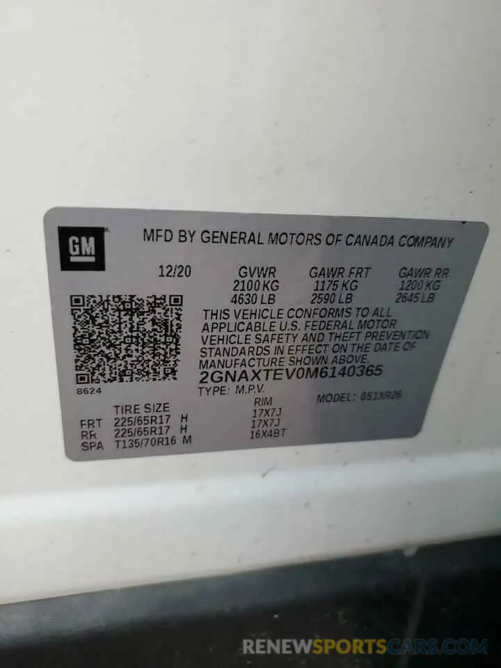 13 Photograph of a damaged car 2GNAXTEV0M6140365 CHEVROLET EQUINOX 2021