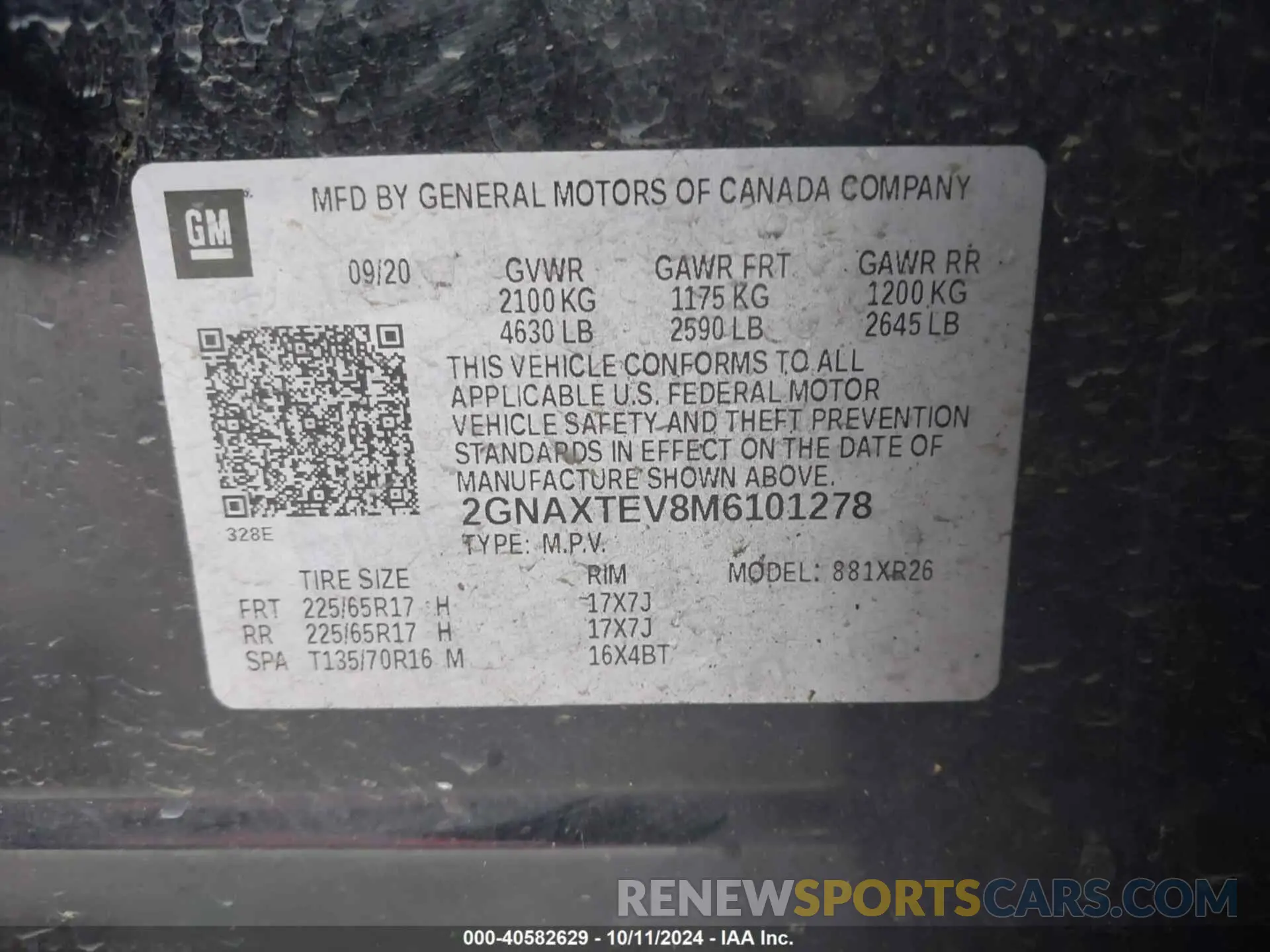 9 Photograph of a damaged car 2GNAXTEV8M6101278 CHEVROLET EQUINOX 2021