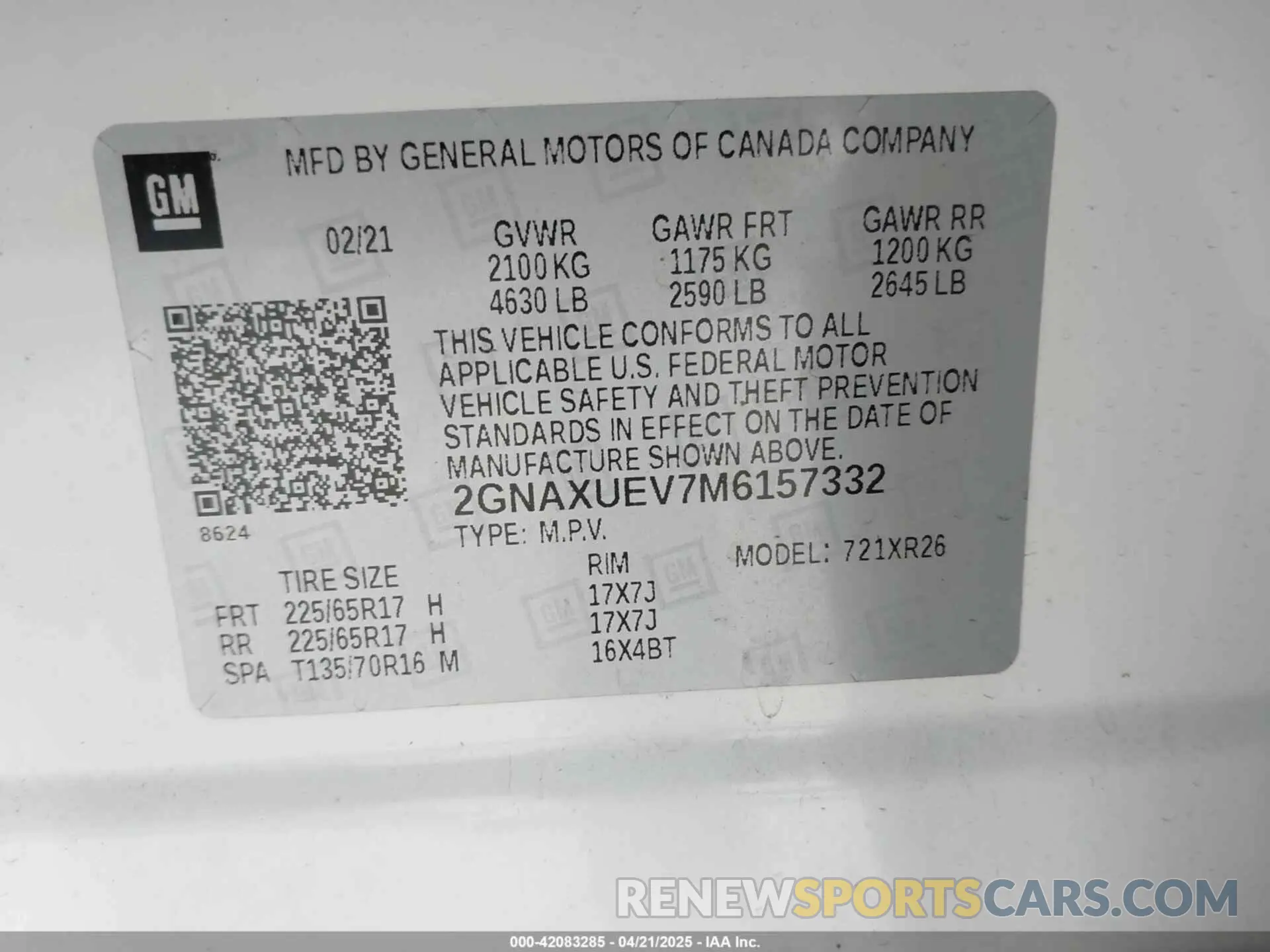 9 Photograph of a damaged car 2GNAXUEV7M6157332 CHEVROLET EQUINOX 2021