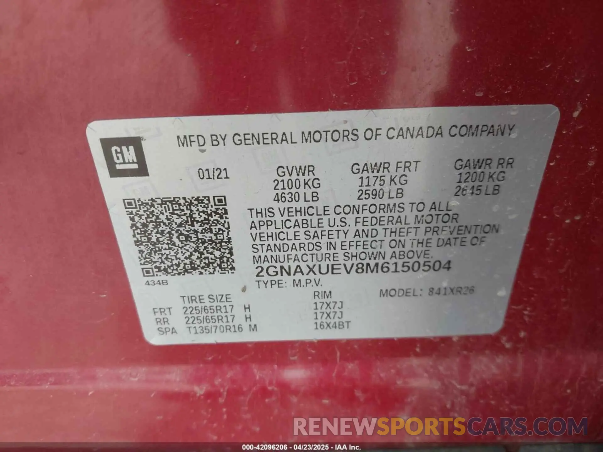 9 Фотография поврежденного автомобиля 2GNAXUEV8M6150504 CHEVROLET EQUINOX 2021