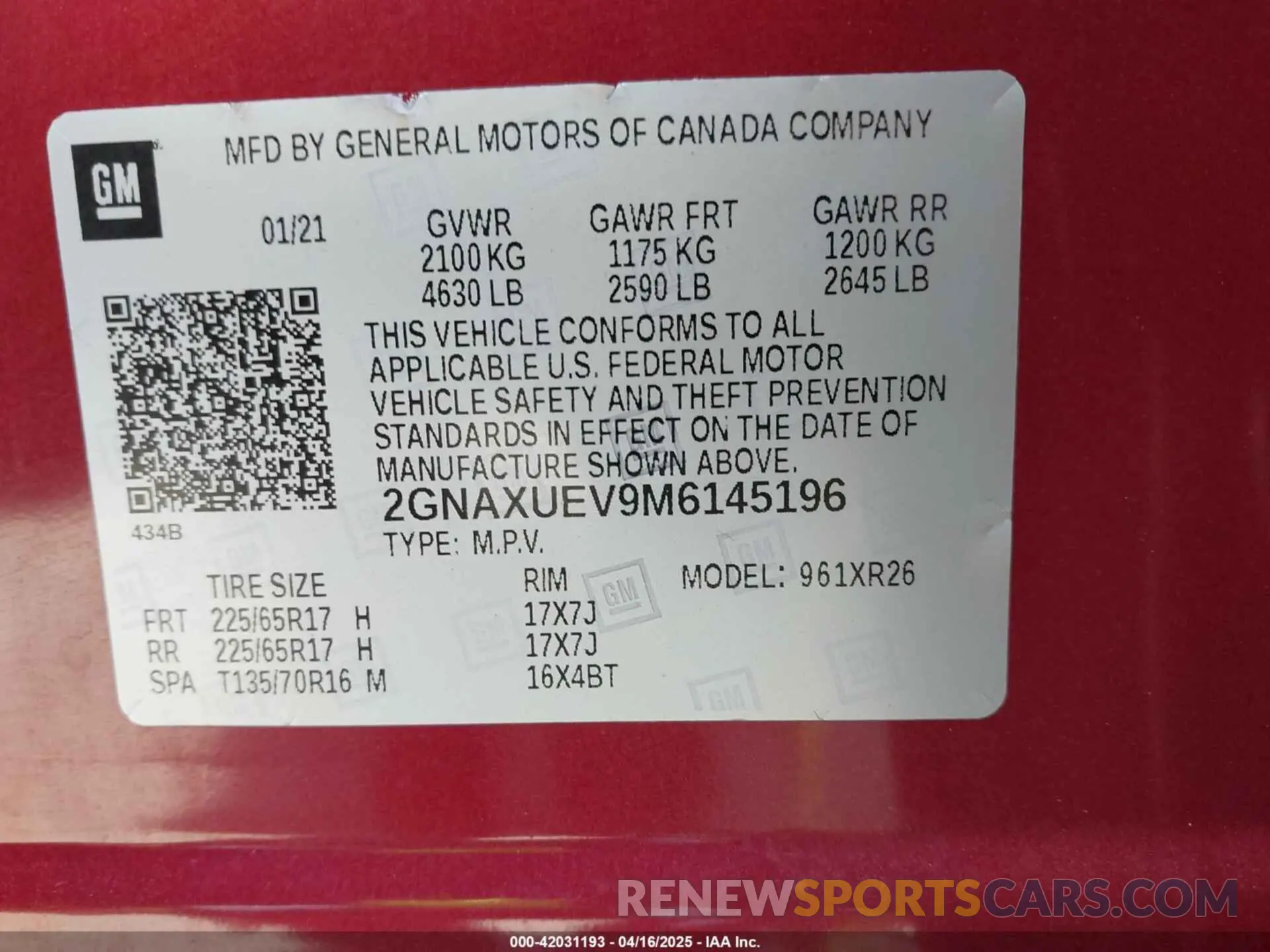 9 Photograph of a damaged car 2GNAXUEV9M6145196 CHEVROLET EQUINOX 2021