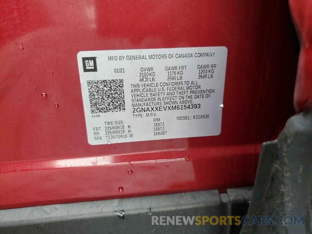 15 Photograph of a damaged car 2GNAXXEVXM6154393 CHEVROLET EQUINOX 2021