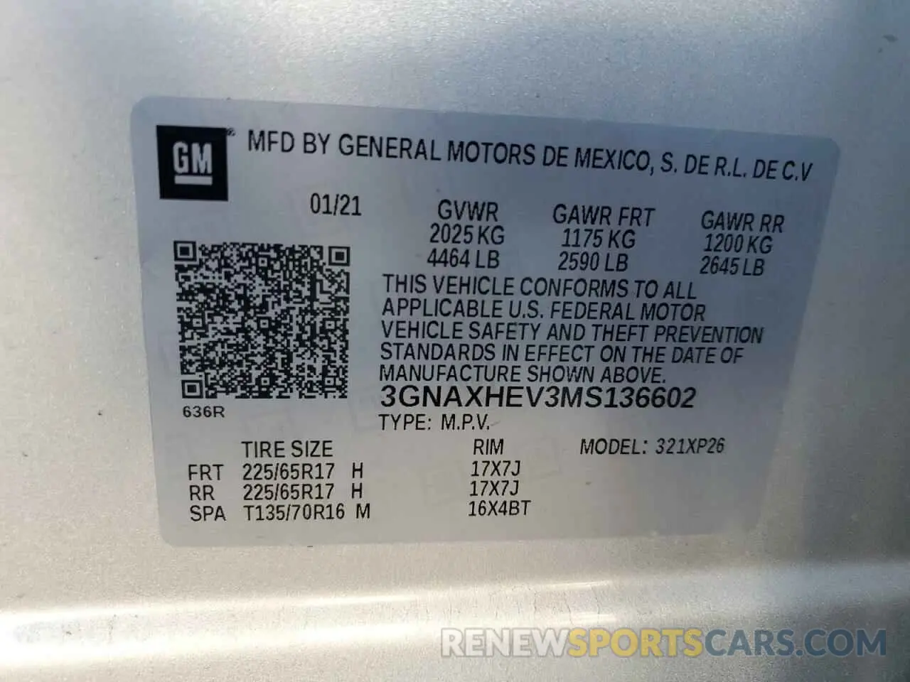 14 Photograph of a damaged car 3GNAXHEV3MS136602 CHEVROLET EQUINOX 2021