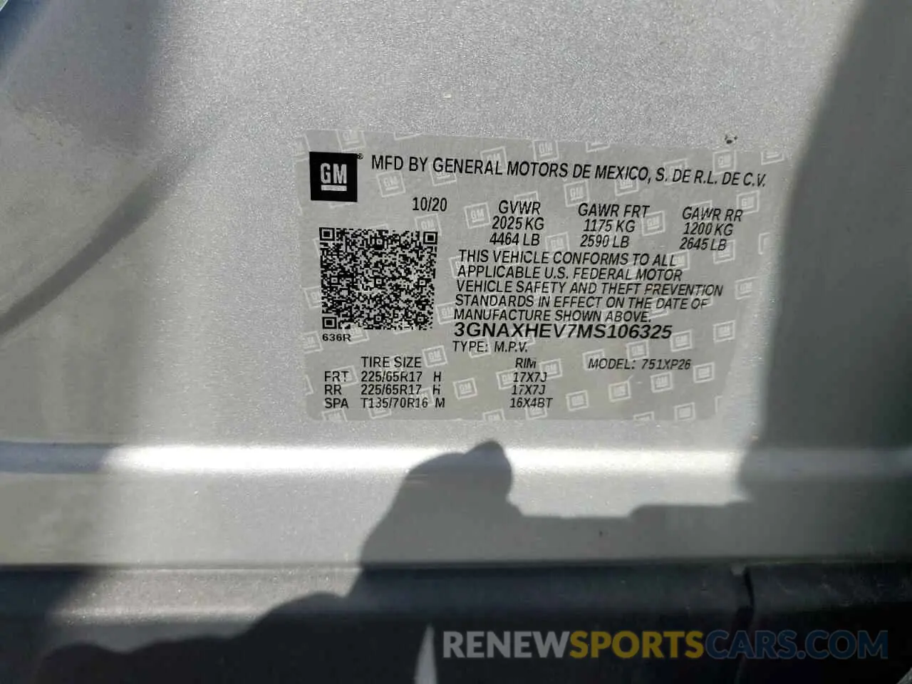 16 Photograph of a damaged car 3GNAXHEV7MS106325 CHEVROLET EQUINOX 2021