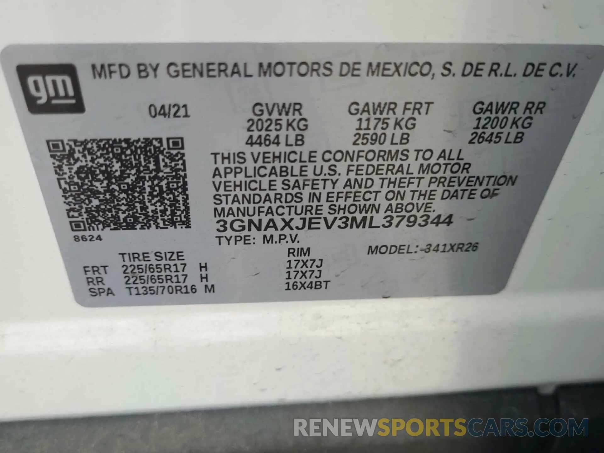 1 Photograph of a damaged car 3GNAXJEV3ML379344 CHEVROLET EQUINOX 2021