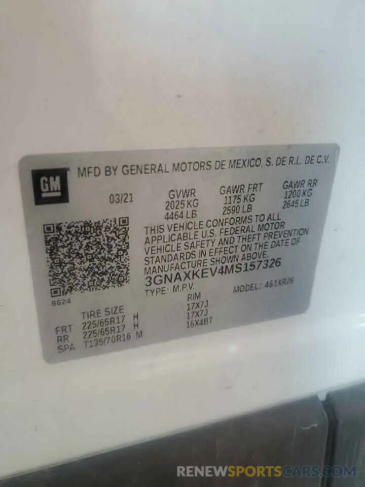 14 Фотография поврежденного автомобиля 3GNAXKEV4MS157326 CHEVROLET EQUINOX 2021
