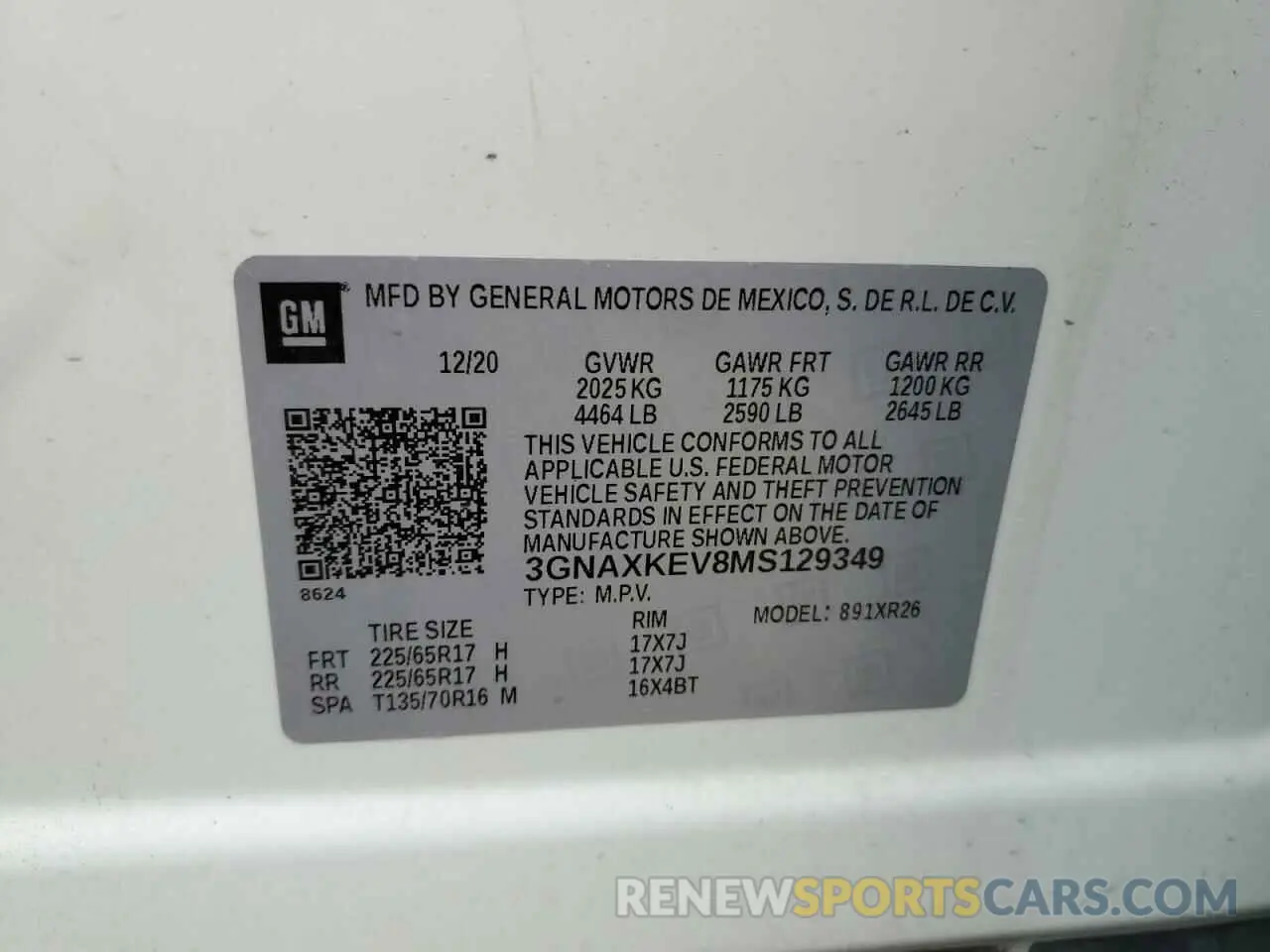 14 Фотография поврежденного автомобиля 3GNAXKEV8MS129349 CHEVROLET EQUINOX 2021