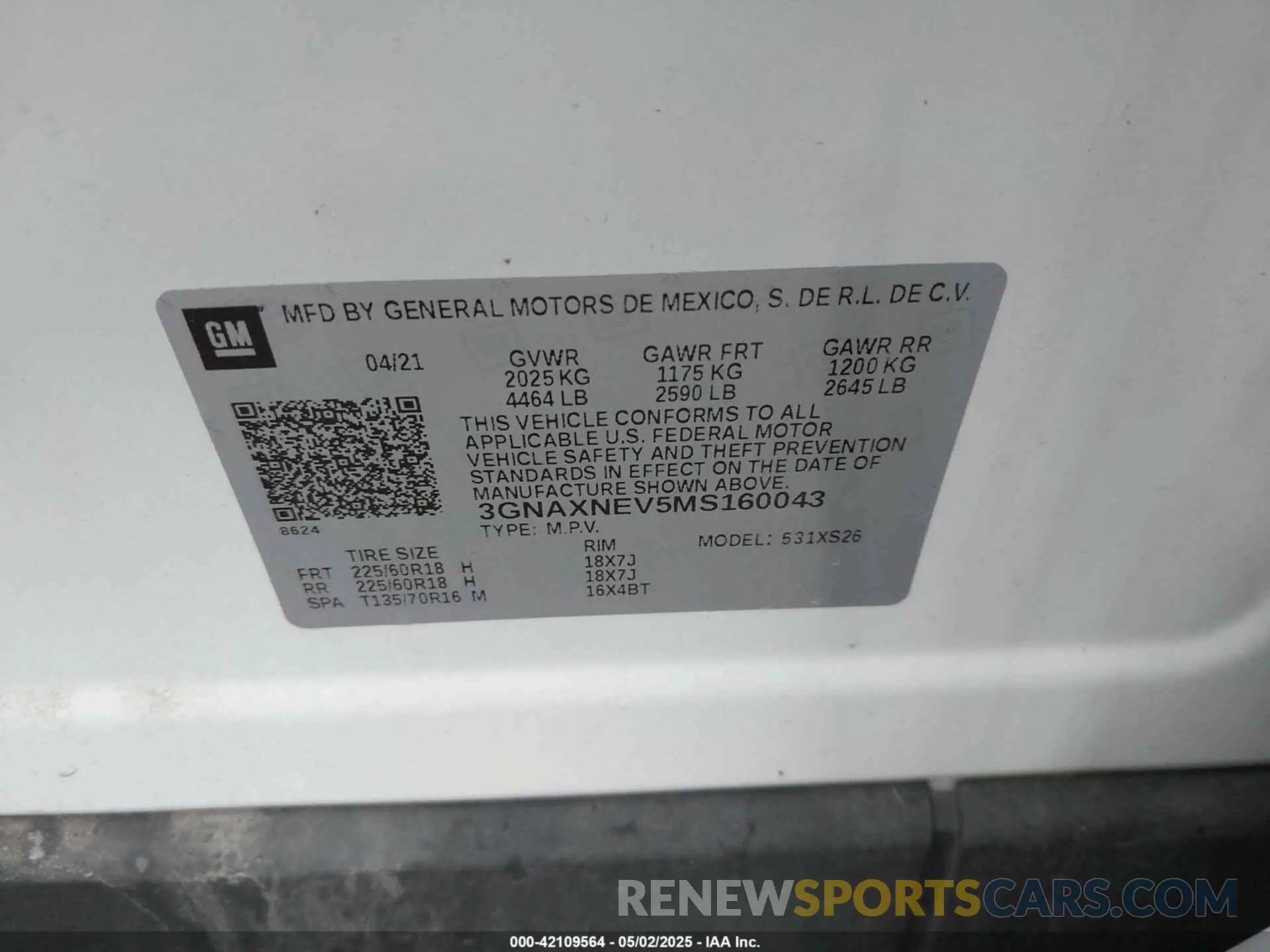 9 Фотография поврежденного автомобиля 3GNAXNEV5MS160043 CHEVROLET EQUINOX 2021