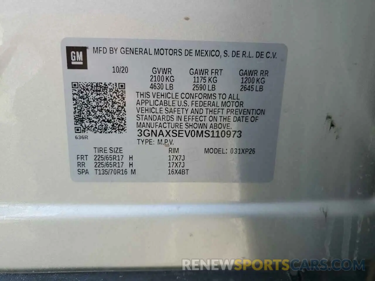 13 Фотография поврежденного автомобиля 3GNAXSEV0MS110973 CHEVROLET EQUINOX 2021