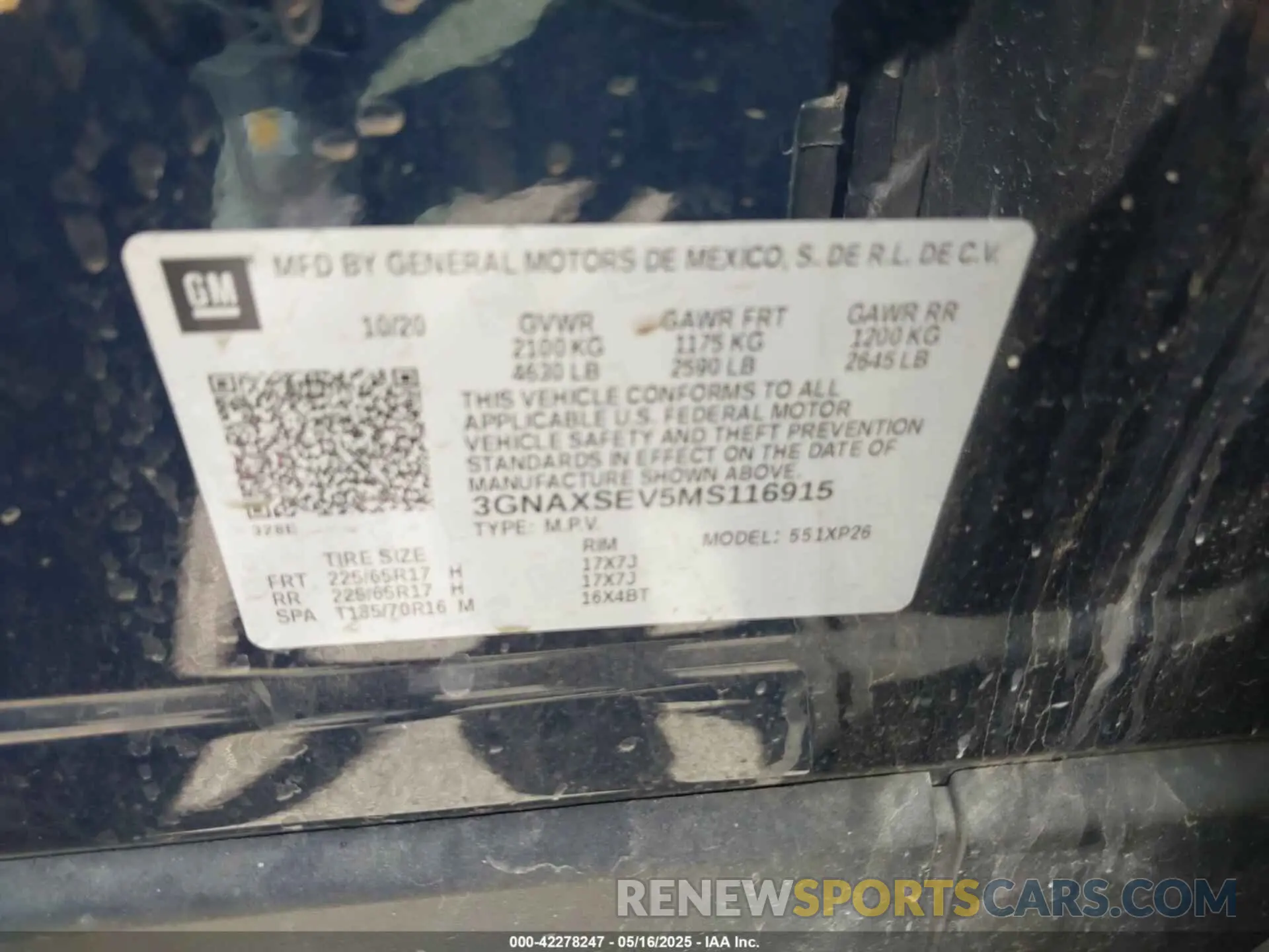 9 Photograph of a damaged car 3GNAXSEV5MS116915 CHEVROLET EQUINOX 2021