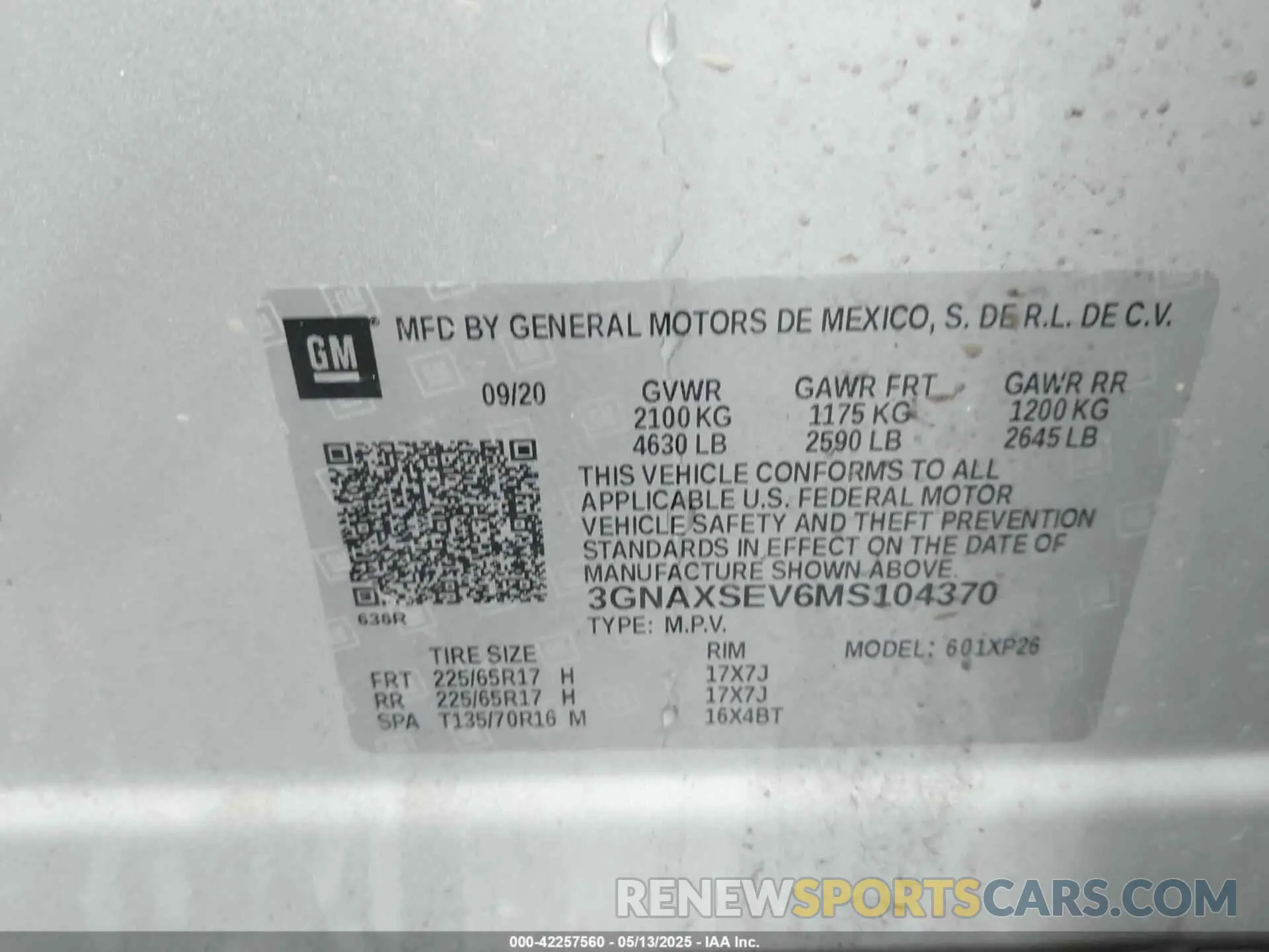 9 Photograph of a damaged car 3GNAXSEV6MS104370 CHEVROLET EQUINOX 2021