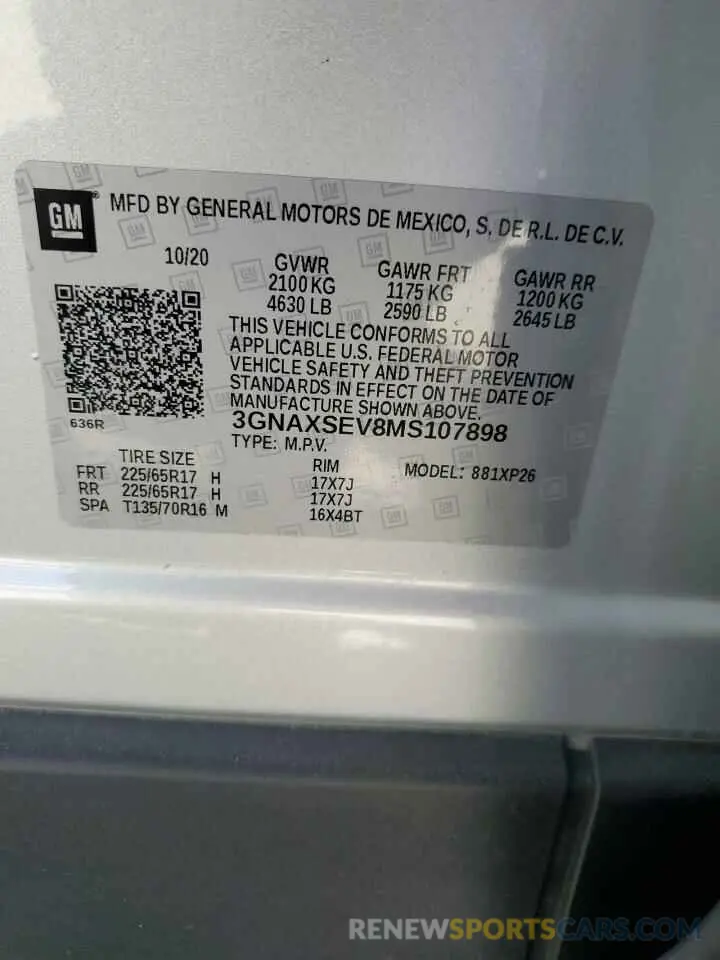 14 Фотография поврежденного автомобиля 3GNAXSEV8MS107898 CHEVROLET EQUINOX 2021