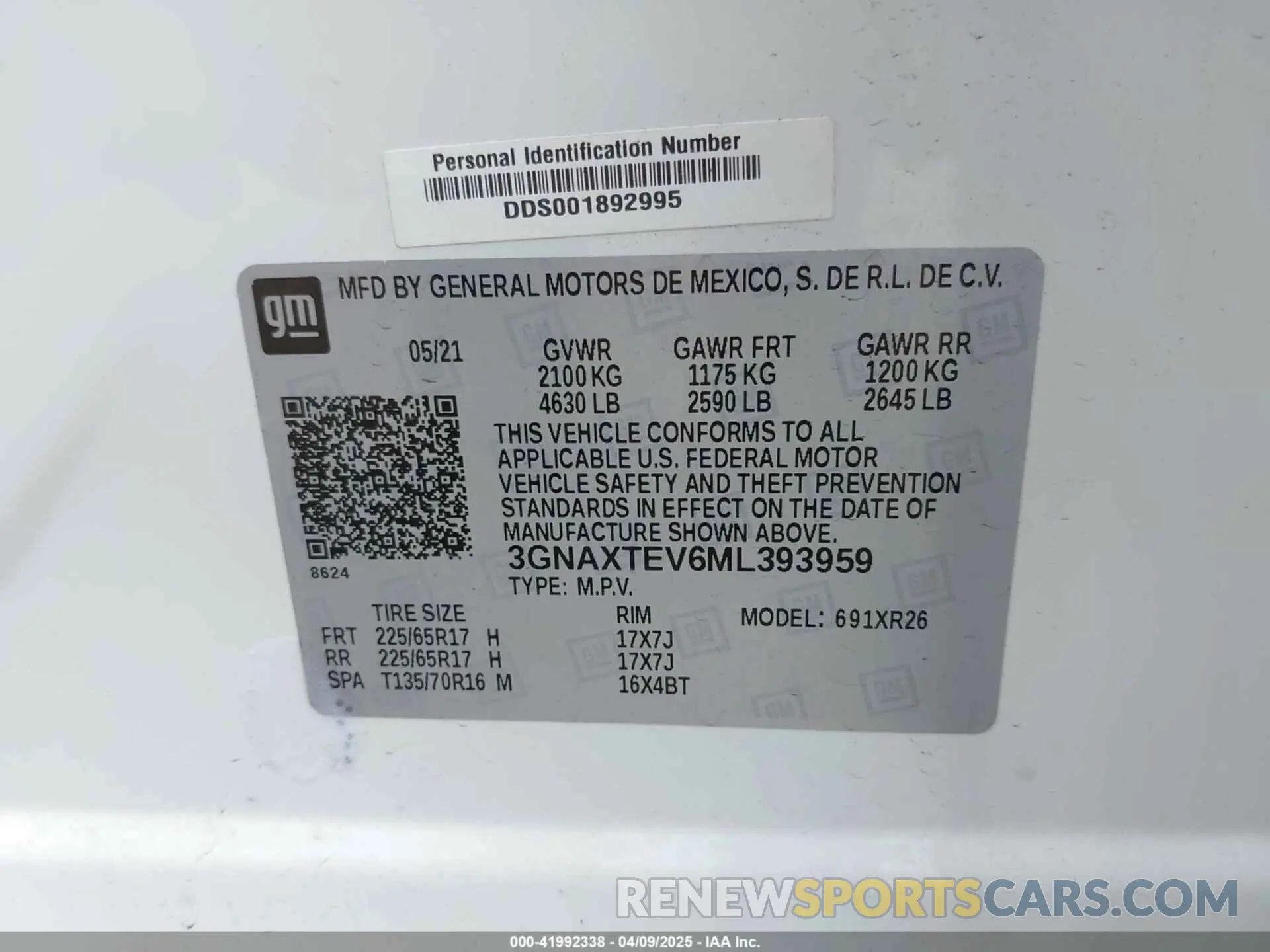 9 Фотография поврежденного автомобиля 3GNAXTEV6ML393959 CHEVROLET EQUINOX 2021