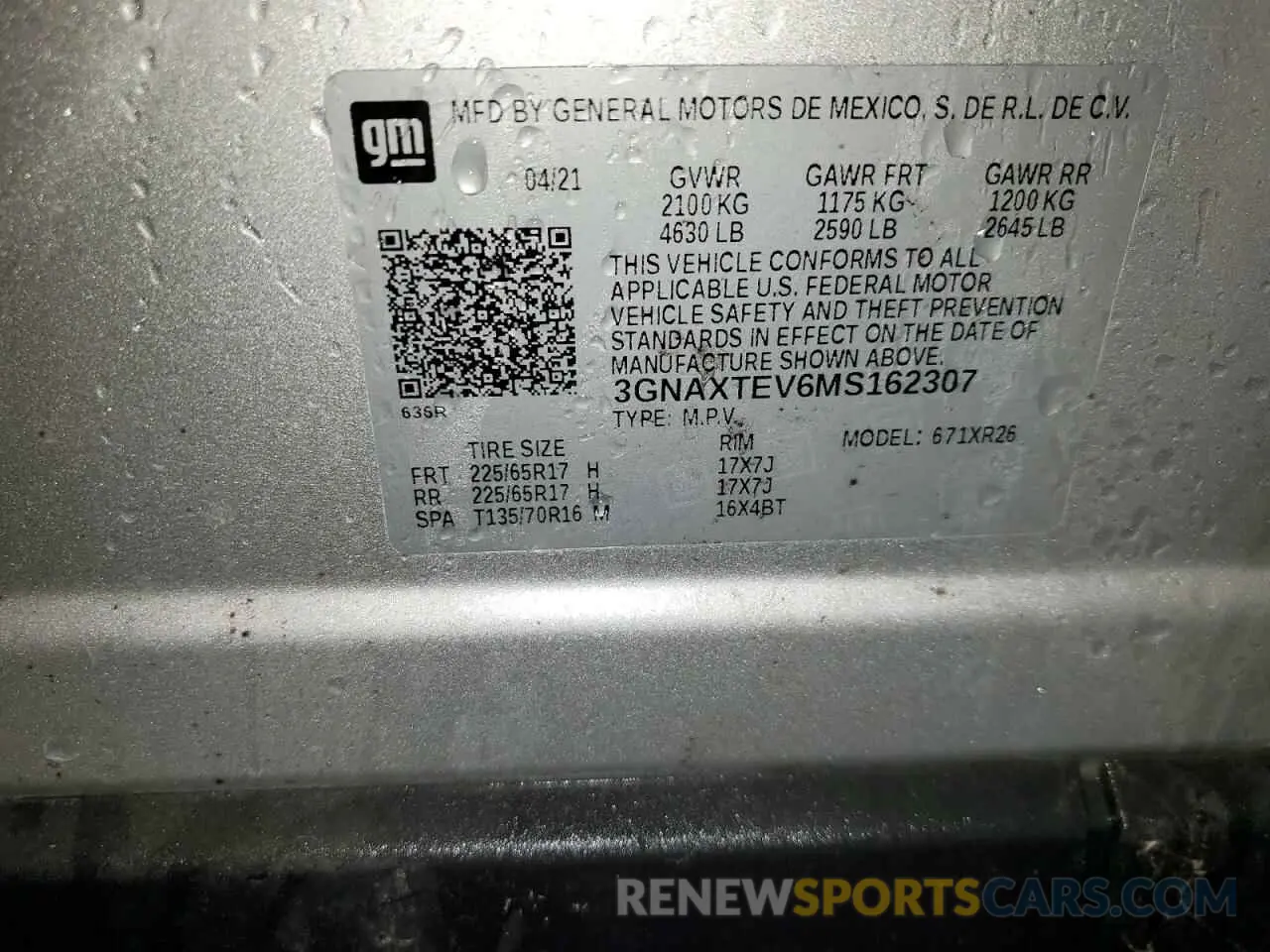 14 Фотография поврежденного автомобиля 3GNAXTEV6MS162307 CHEVROLET EQUINOX 2021