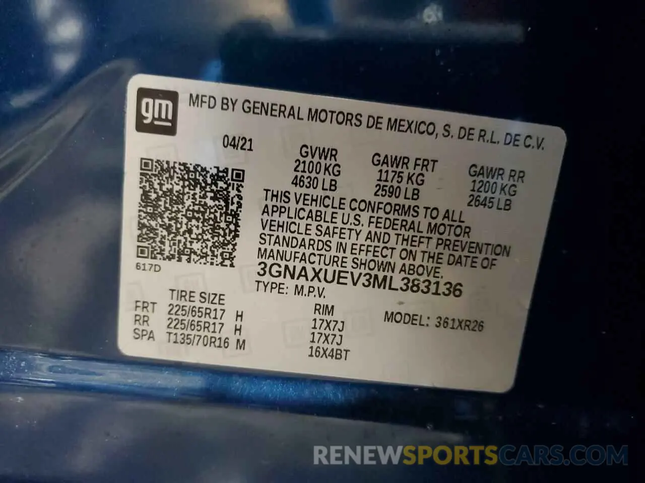 14 Фотография поврежденного автомобиля 3GNAXUEV3ML383136 CHEVROLET EQUINOX 2021