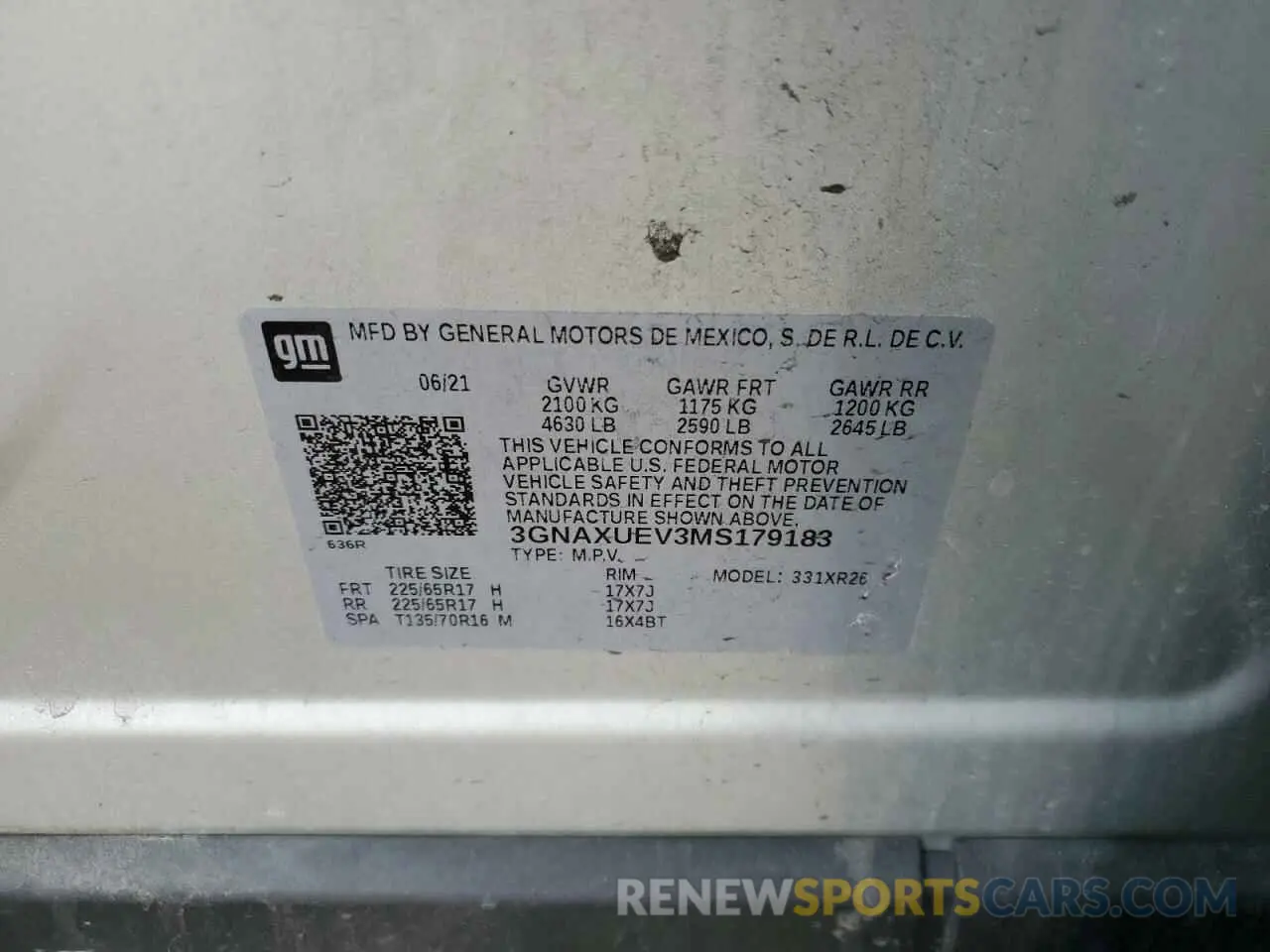 15 Photograph of a damaged car 3GNAXUEV3MS179183 CHEVROLET EQUINOX 2021