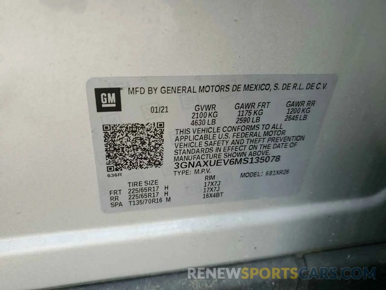 16 Фотография поврежденного автомобиля 3GNAXUEV6MS135078 CHEVROLET EQUINOX 2021