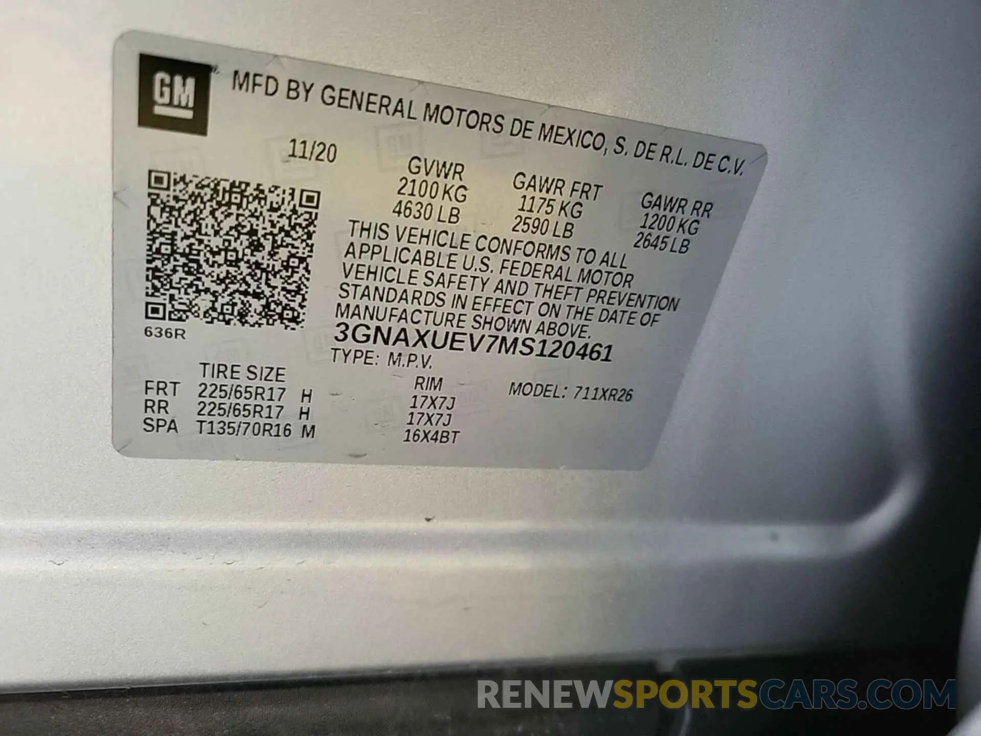 20 Photograph of a damaged car 3GNAXUEV7MS120461 CHEVROLET EQUINOX 2021