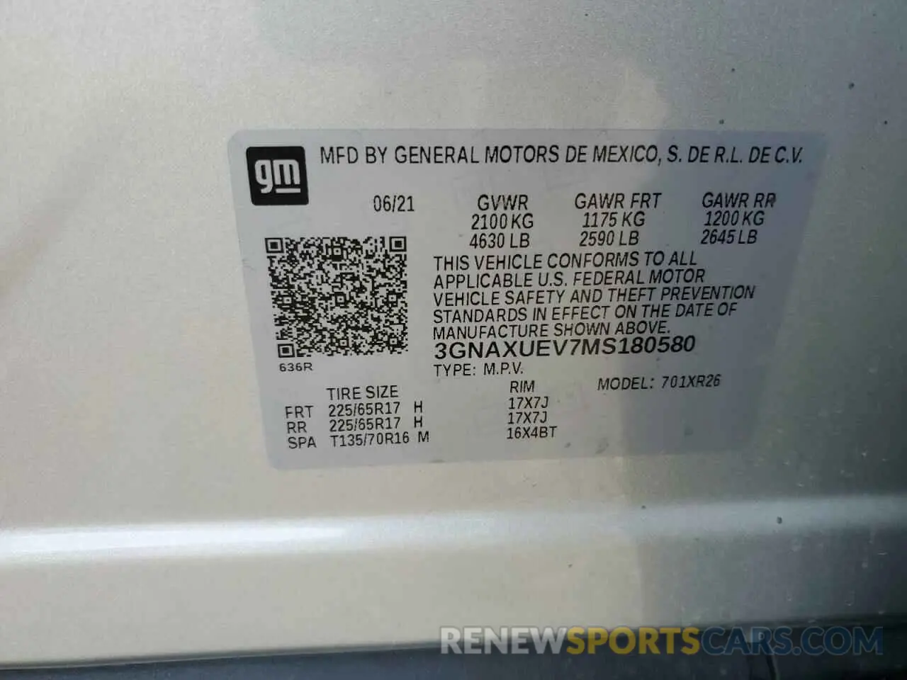 14 Photograph of a damaged car 3GNAXUEV7MS180580 CHEVROLET EQUINOX 2021