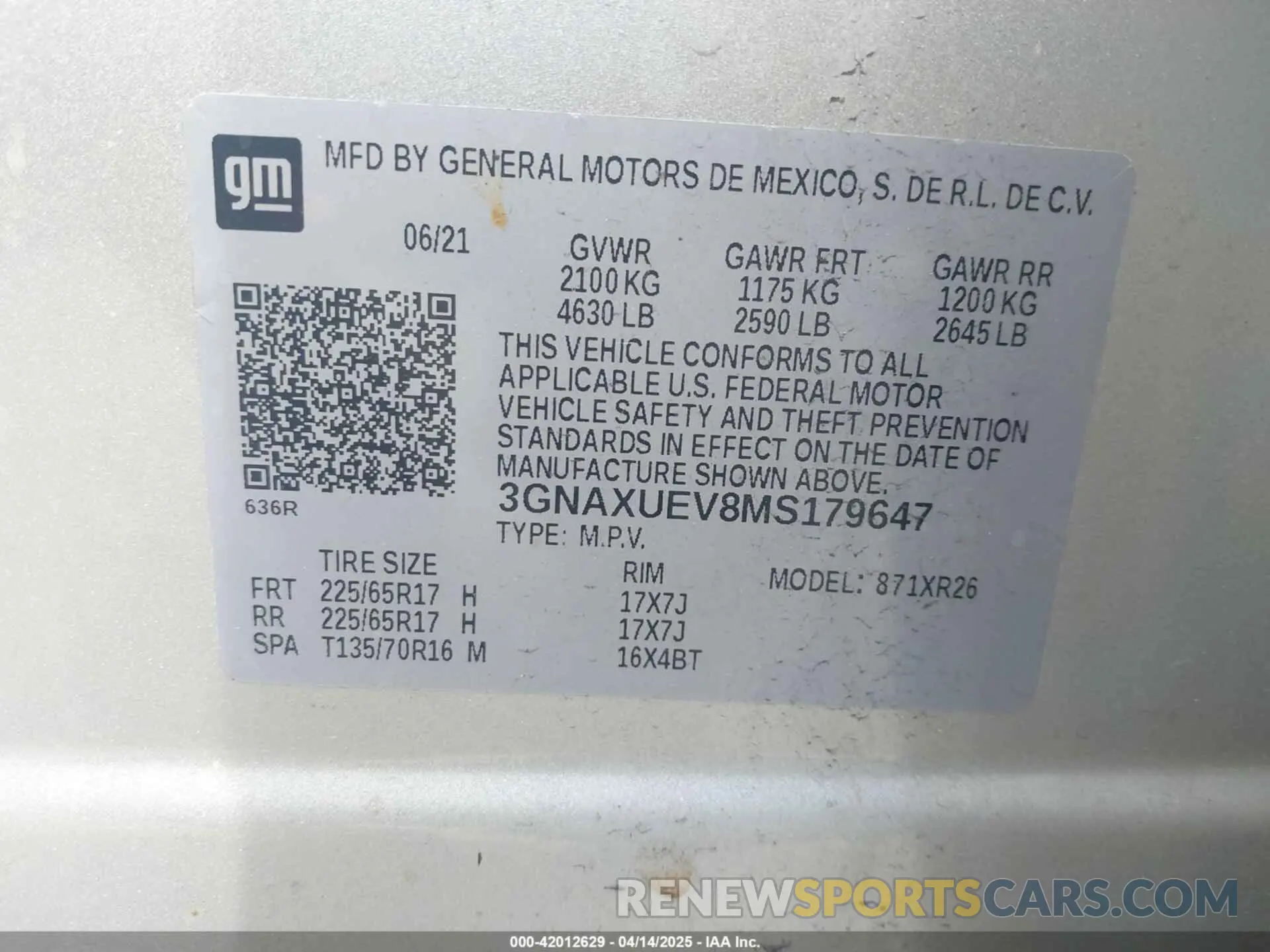 9 Фотография поврежденного автомобиля 3GNAXUEV8MS179647 CHEVROLET EQUINOX 2021