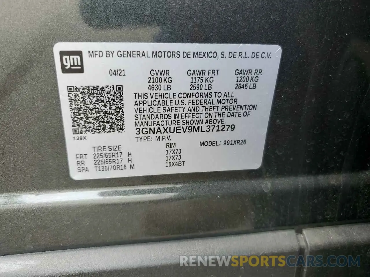 13 Photograph of a damaged car 3GNAXUEV9ML371279 CHEVROLET EQUINOX 2021