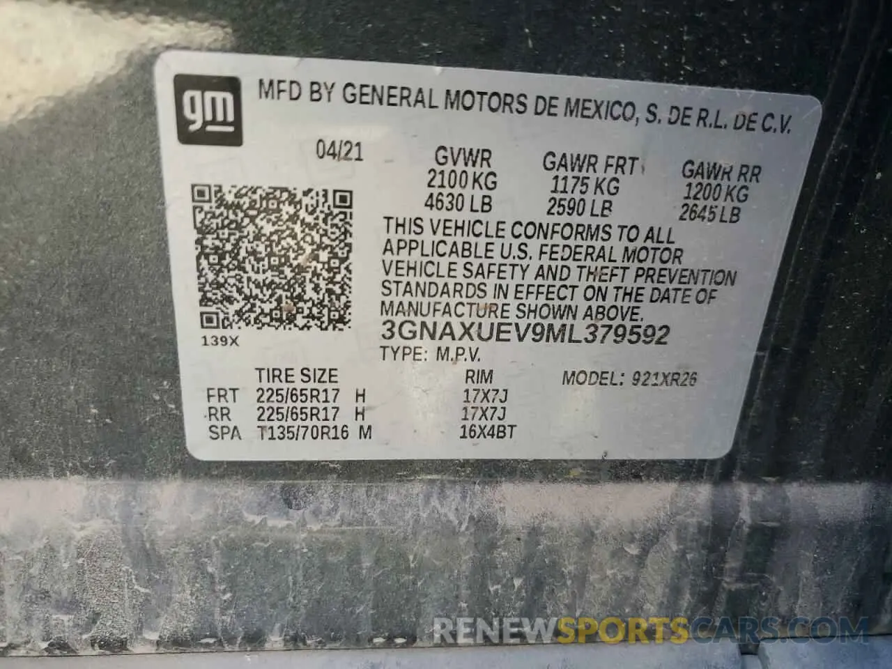 14 Photograph of a damaged car 3GNAXUEV9ML379592 CHEVROLET EQUINOX 2021