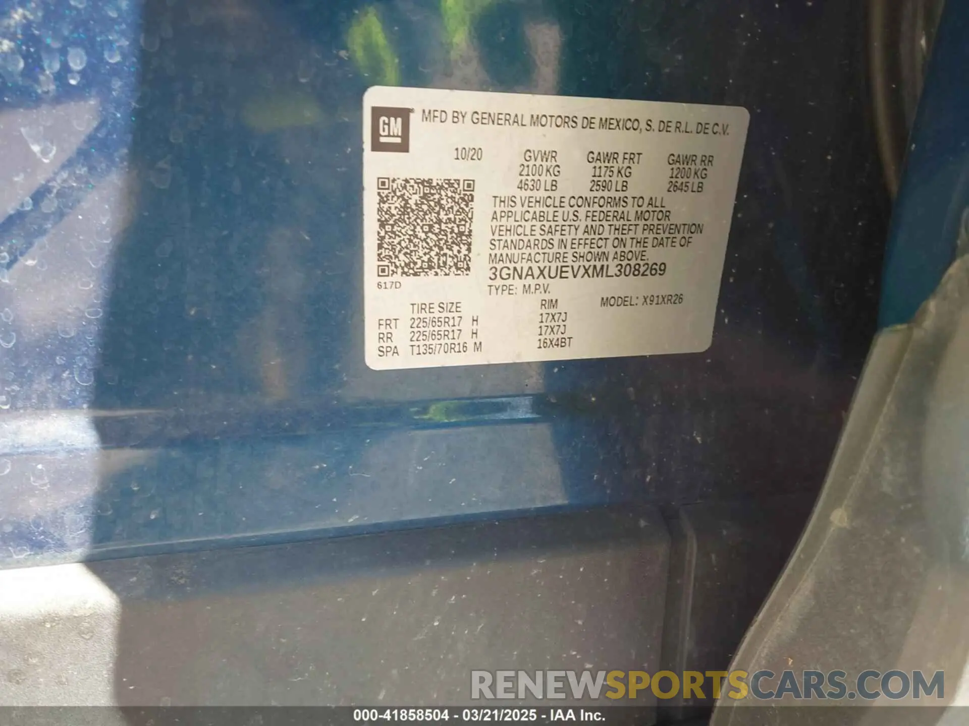 9 Photograph of a damaged car 3GNAXUEVXML308269 CHEVROLET EQUINOX 2021