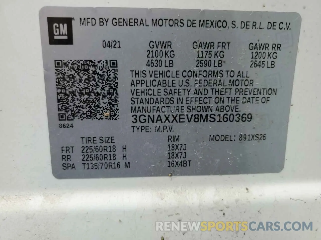 13 Photograph of a damaged car 3GNAXXEV8MS160369 CHEVROLET EQUINOX 2021