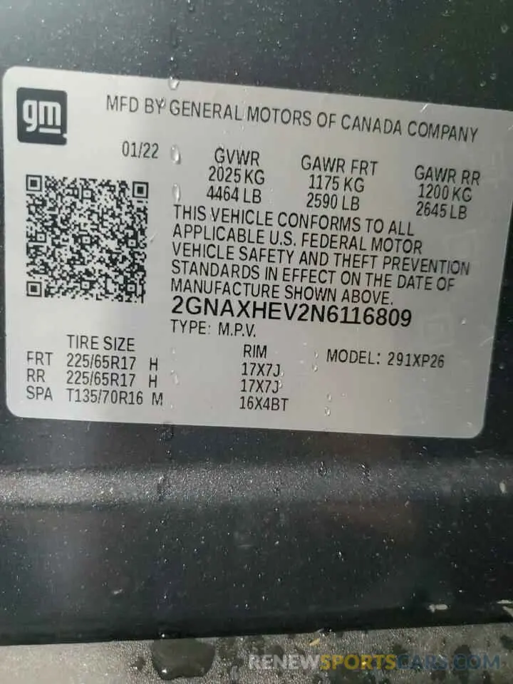 14 Фотография поврежденного автомобиля 2GNAXHEV2N6116809 CHEVROLET EQUINOX 2022