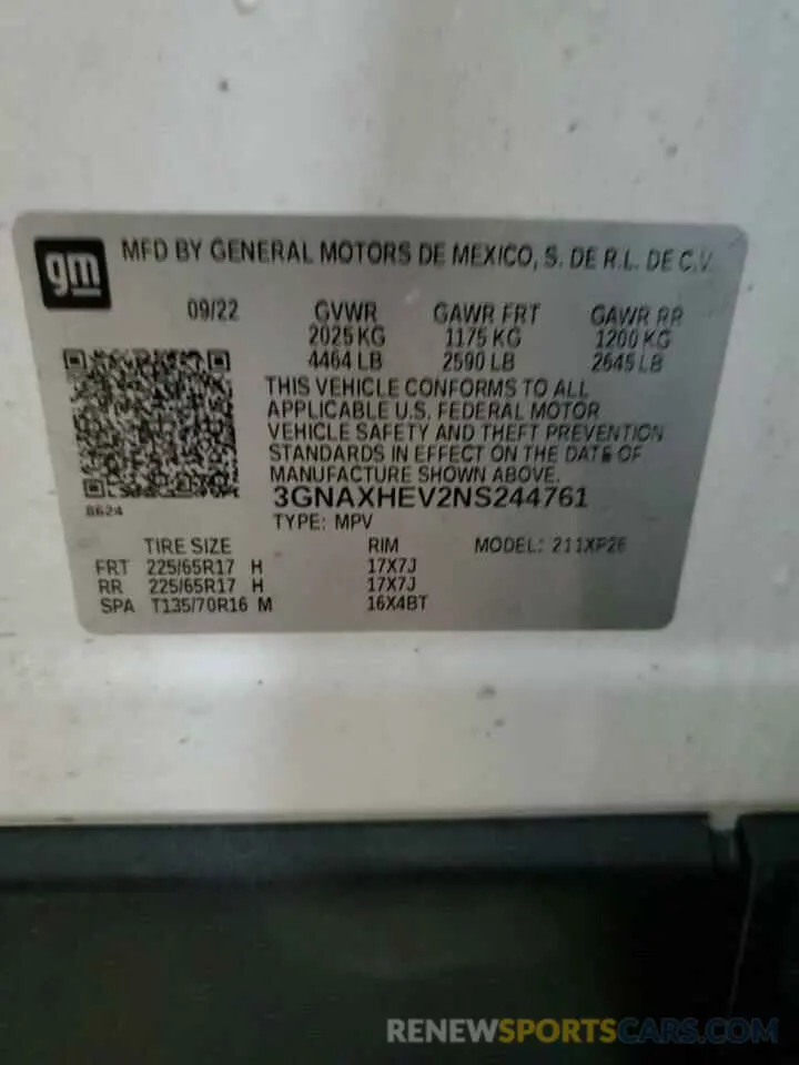 14 Фотография поврежденного автомобиля 3GNAXHEV2NS244761 CHEVROLET EQUINOX 2022