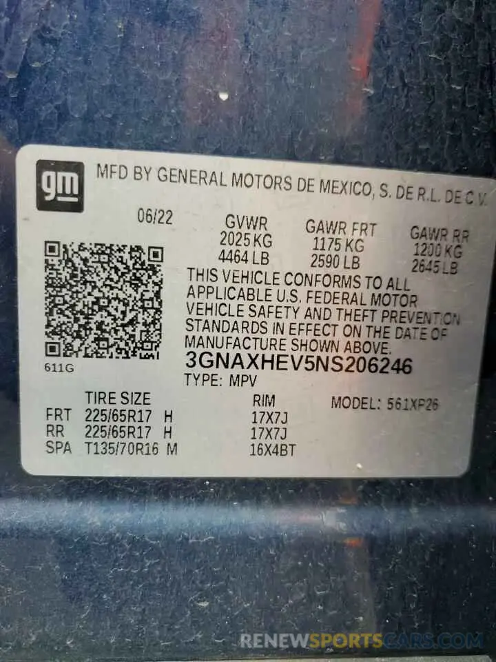 13 Фотография поврежденного автомобиля 3GNAXHEV5NS206246 CHEVROLET EQUINOX 2022