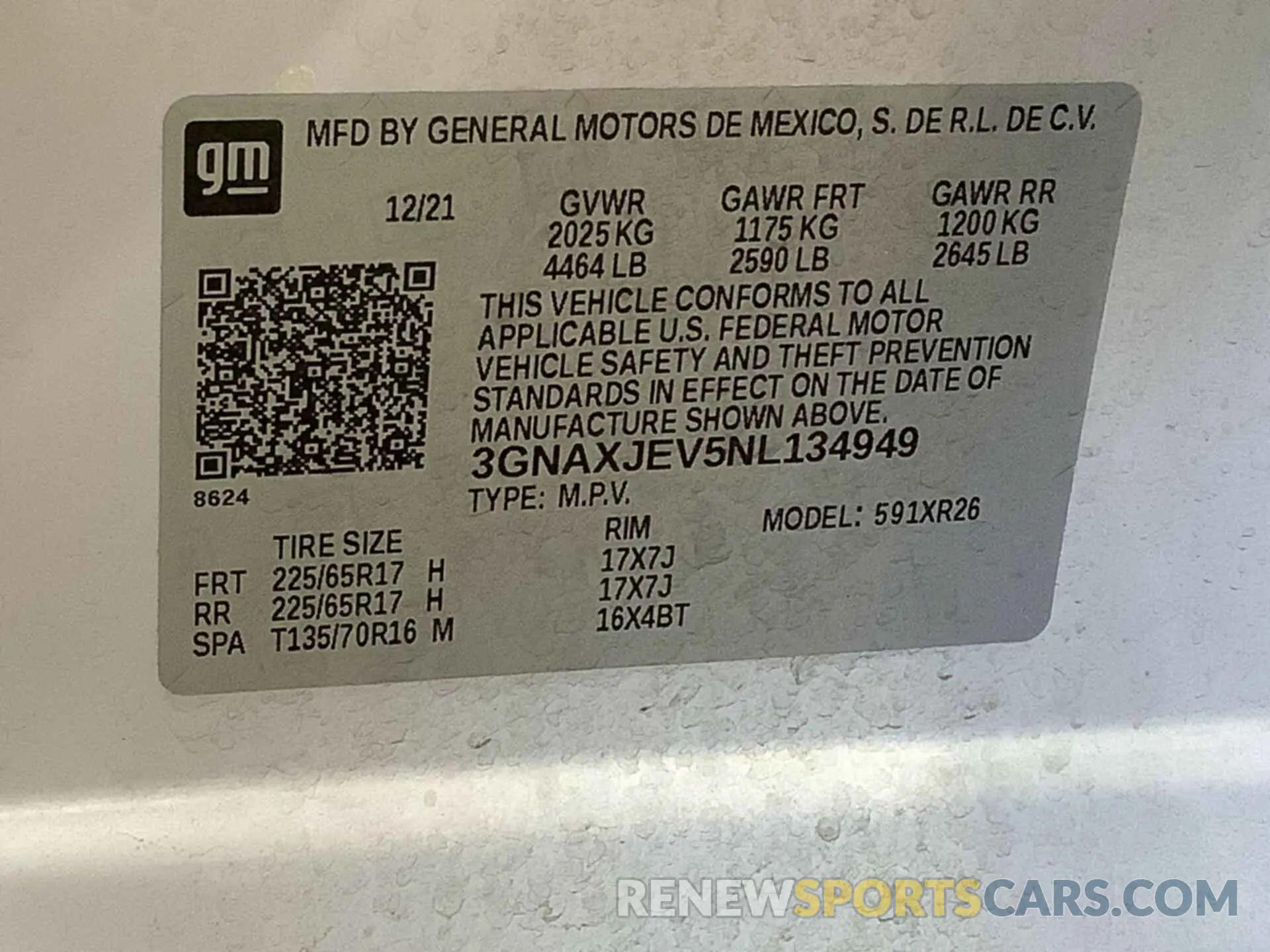 22 Photograph of a damaged car 3GNAXJEV5NL134949 CHEVROLET EQUINOX 2022