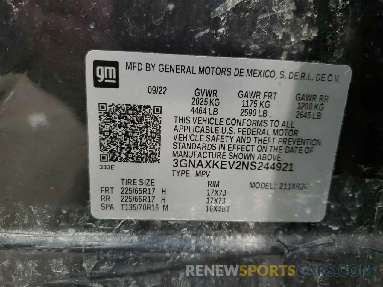 15 Photograph of a damaged car 3GNAXKEV2NS244921 CHEVROLET EQUINOX 2022
