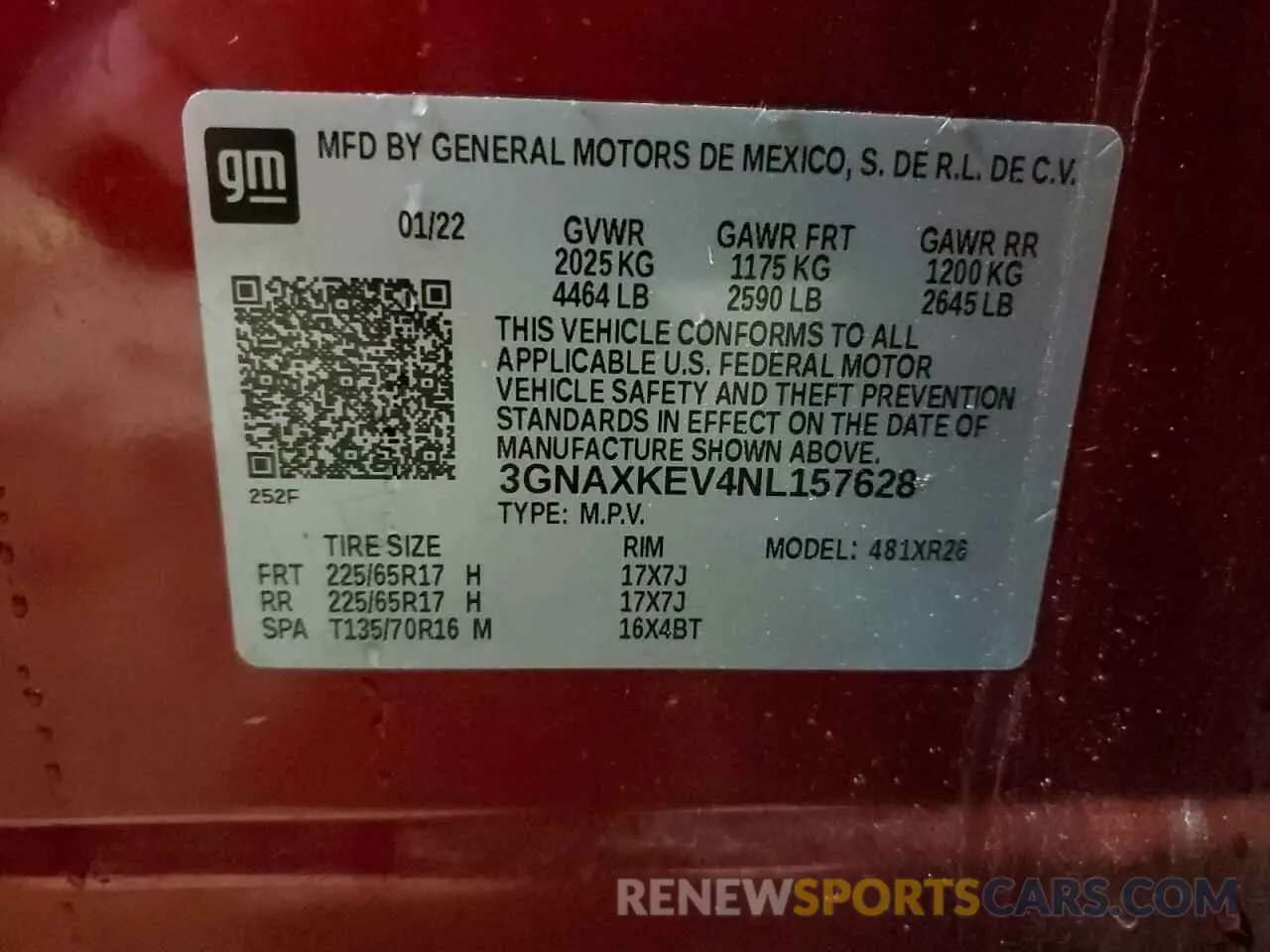 14 Photograph of a damaged car 3GNAXKEV4NL157628 CHEVROLET EQUINOX 2022