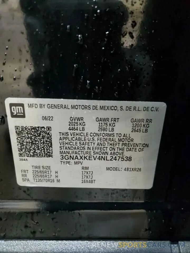 14 Photograph of a damaged car 3GNAXKEV4NL247538 CHEVROLET EQUINOX 2022