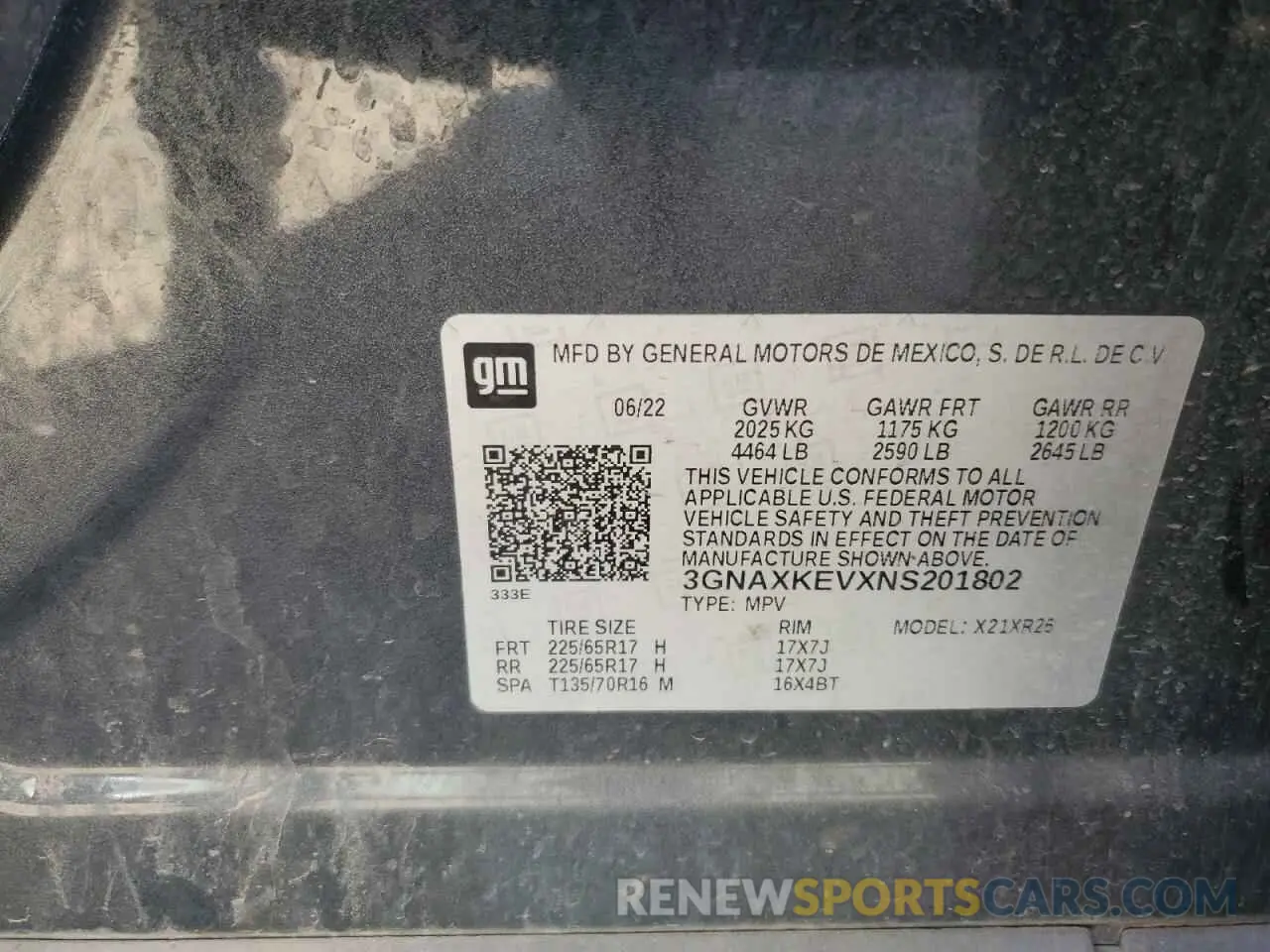 13 Photograph of a damaged car 3GNAXKEVXNS201802 CHEVROLET EQUINOX 2022