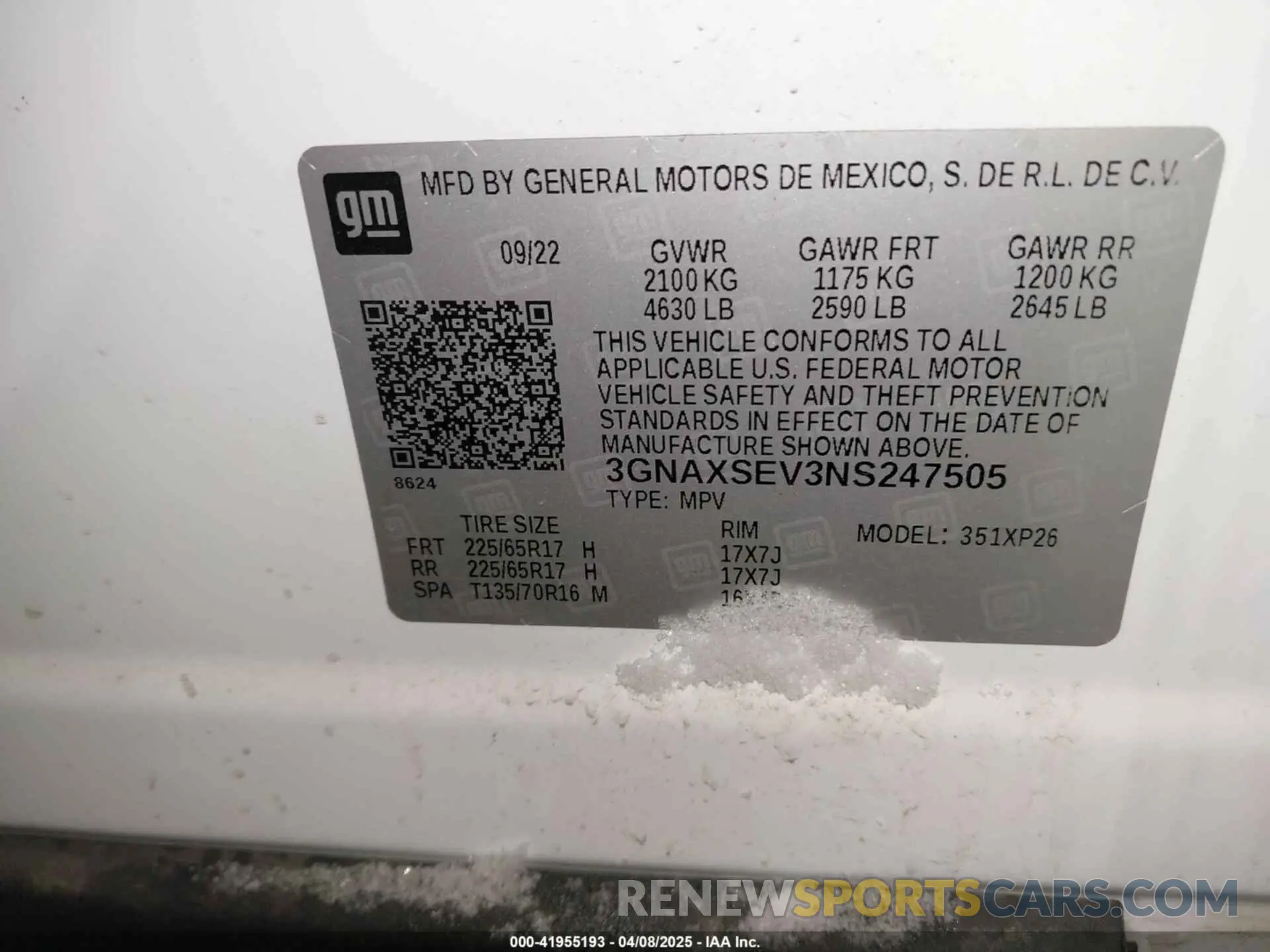 9 Фотография поврежденного автомобиля 3GNAXSEV3NS247505 CHEVROLET EQUINOX 2022
