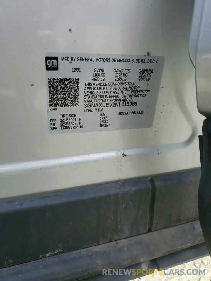 13 Photograph of a damaged car 3GNAXUEV2NL115986 CHEVROLET EQUINOX 2022