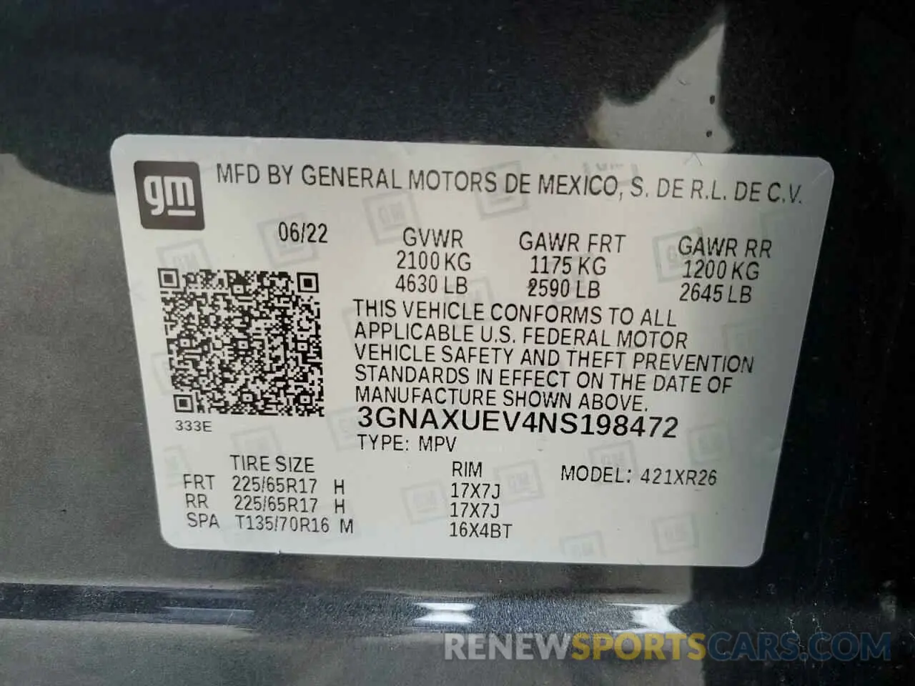 14 Photograph of a damaged car 3GNAXUEV4NS198472 CHEVROLET EQUINOX 2022