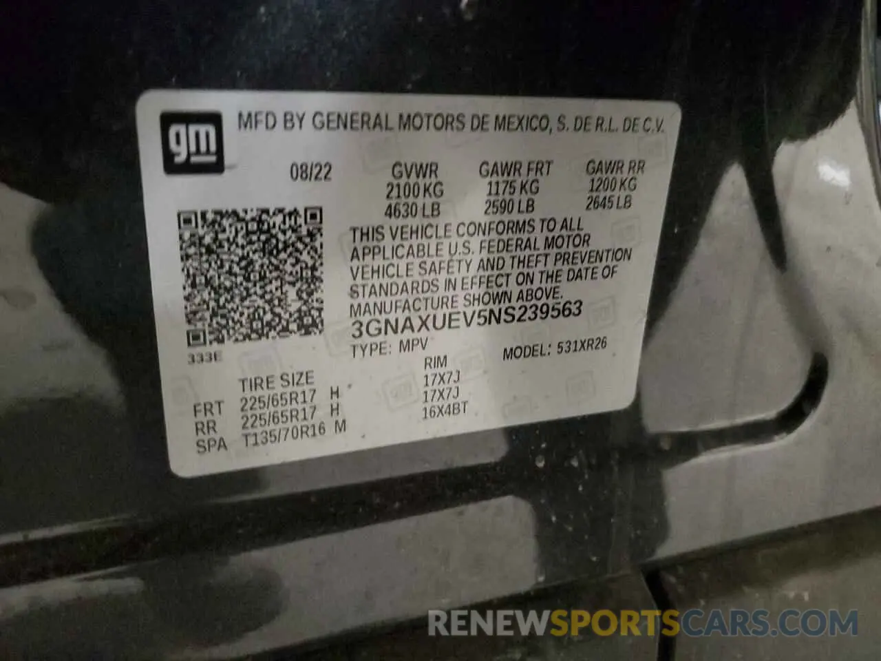 15 Photograph of a damaged car 3GNAXUEV5NS239563 CHEVROLET EQUINOX 2022