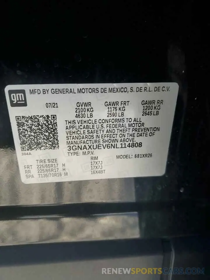 13 Photograph of a damaged car 3GNAXUEV6NL114808 CHEVROLET EQUINOX 2022