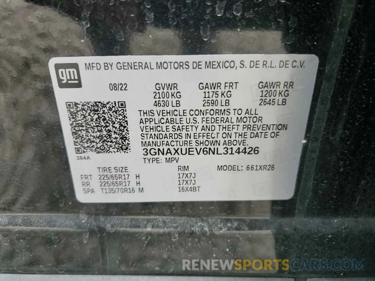 15 Photograph of a damaged car 3GNAXUEV6NL314426 CHEVROLET EQUINOX 2022