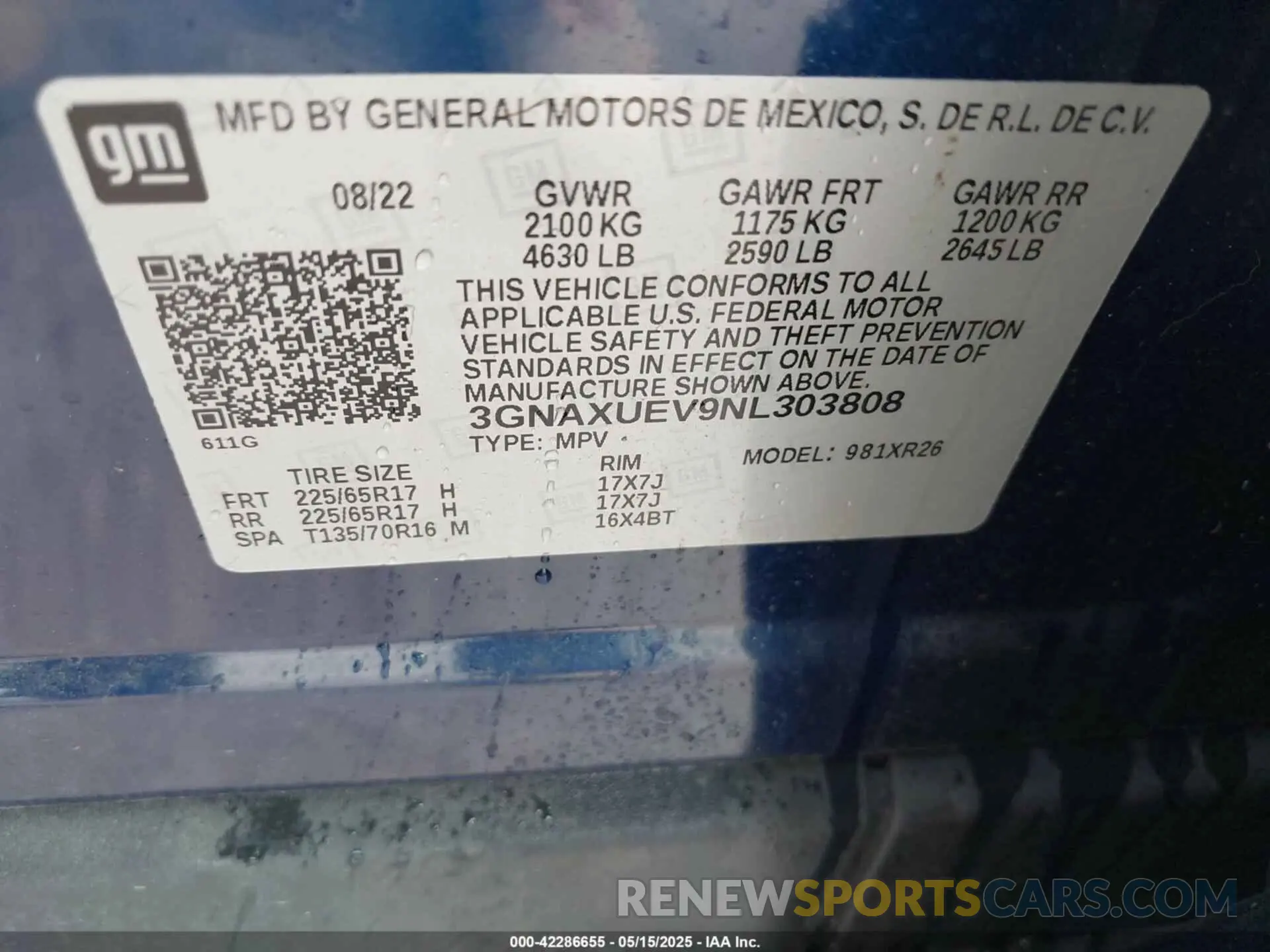 9 Фотография поврежденного автомобиля 3GNAXUEV9NL303808 CHEVROLET EQUINOX 2022