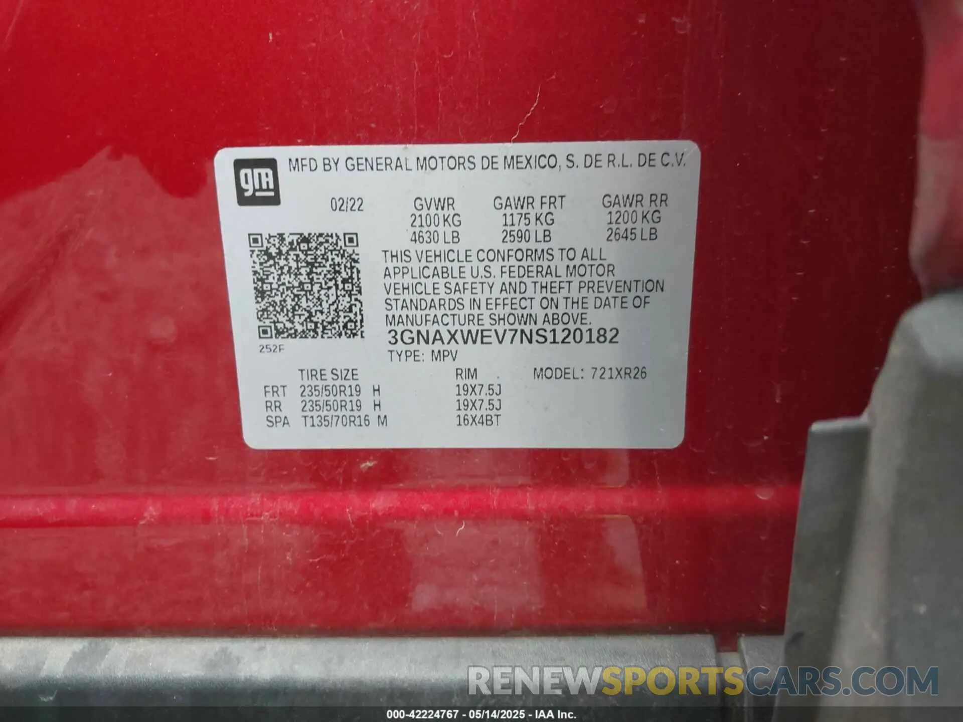 9 Photograph of a damaged car 3GNAXWEV7NS120182 CHEVROLET EQUINOX 2022