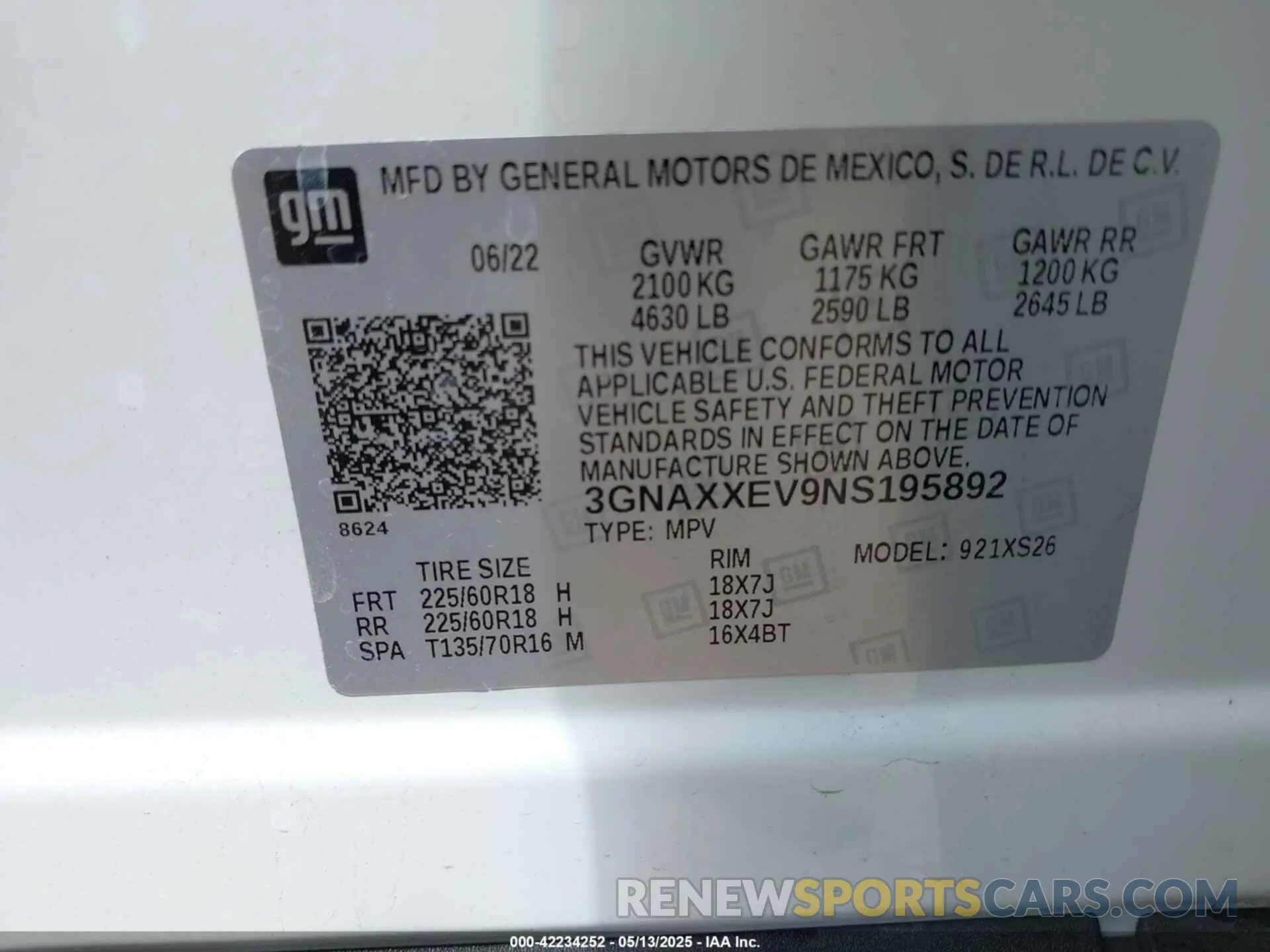 9 Photograph of a damaged car 3GNAXXEV9NS195892 CHEVROLET EQUINOX 2022
